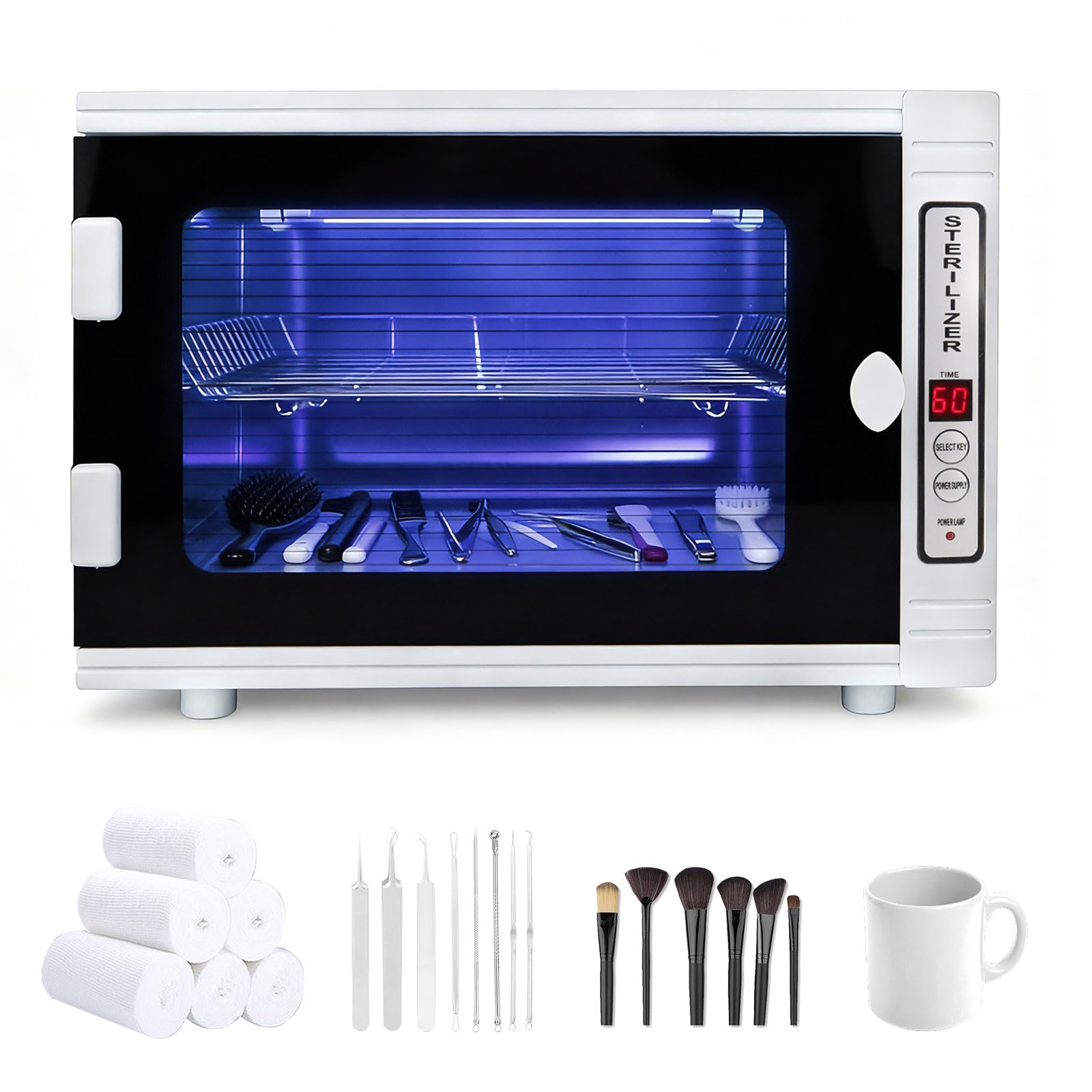 12L UV Sterilisator, UV Desinfektionsschrank mit Timer-Einstellung & LED-Display, 2 Schichten Nagelreiniger Sterilisator für Zuhause, Friseursalon, Spa, Kosmetik