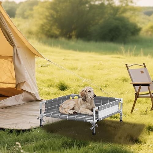 Miniatura 8 de Cama elevada para perros con valla de tres lados y cojín extraíble, patas antideslizantes, diseño estable, fácil montaje, relajación en interiores y