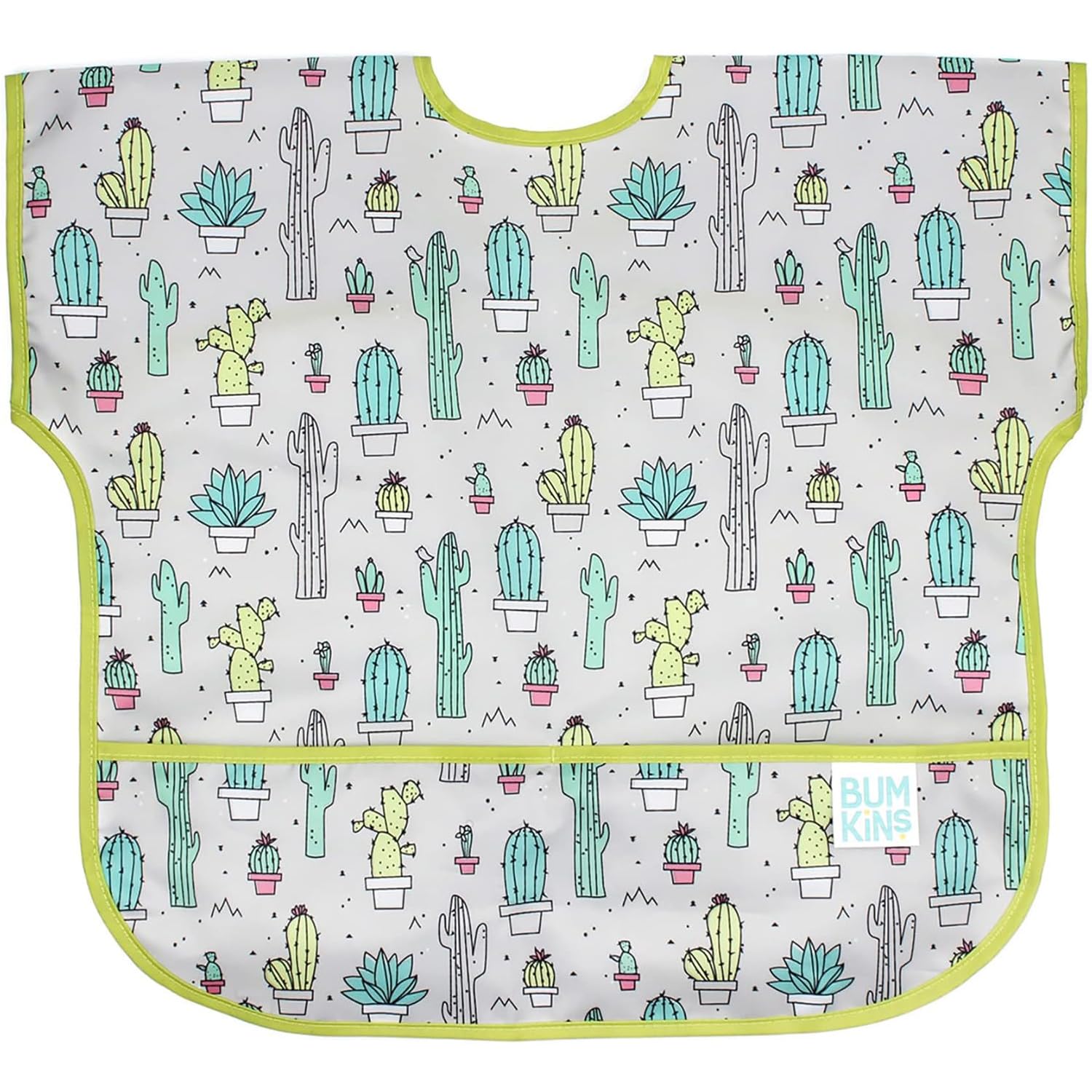 BumkinsJunior Bib, Adjustable Hook & Loop Closure, Catch-All Pocket, Baby-Led Weaning, Waterproof, Machine Washable, Stain & Odour Resistant, BPA Free, 1-3 Years, Cacti Design