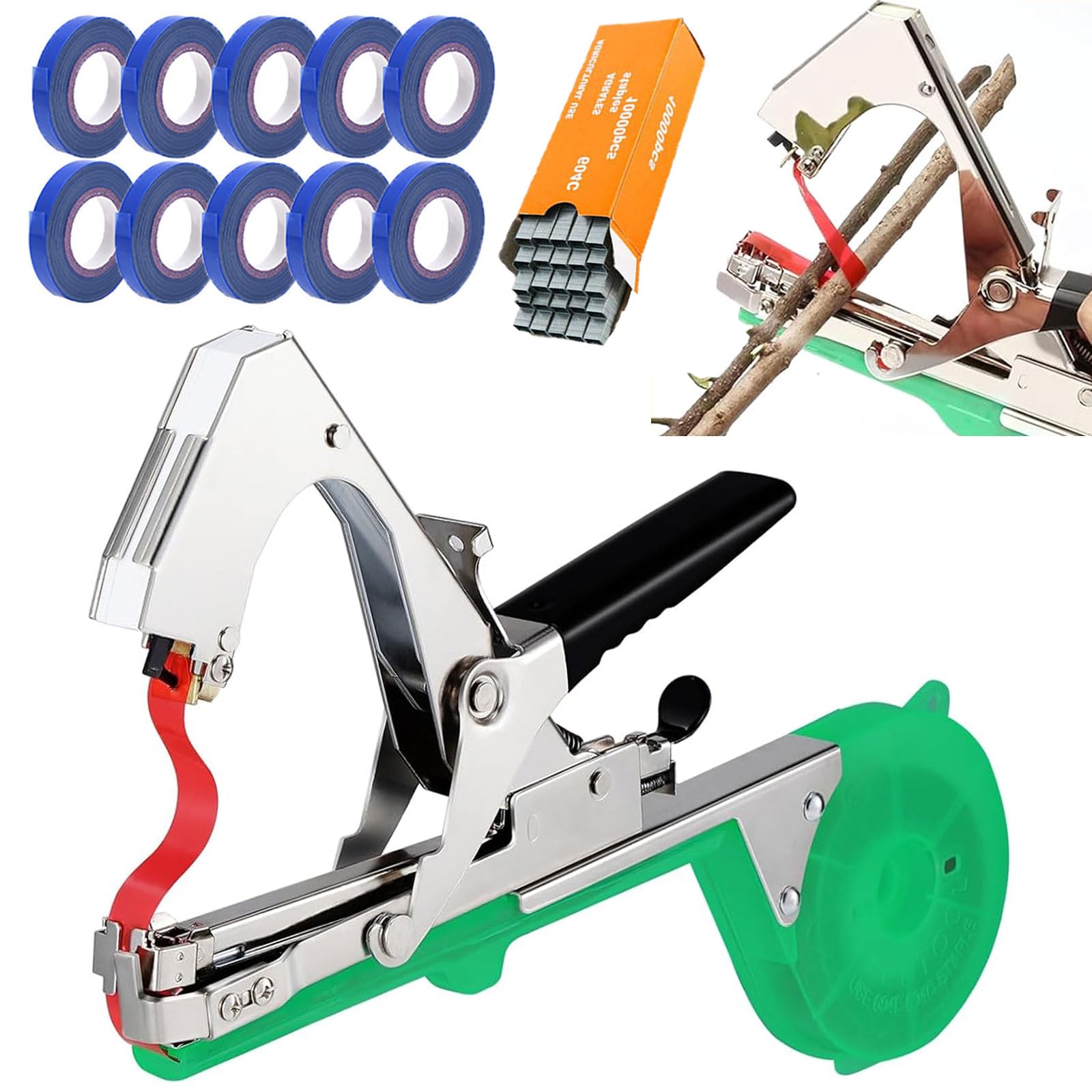 Outil manuel agricole pour attacher les plantes, 450 attaches/h, avec 10 rouleaux de ruban adhésif, technologie sans agrafes, pour plantes grimpantes, raisins, framboises, tomates, légumes grimpants