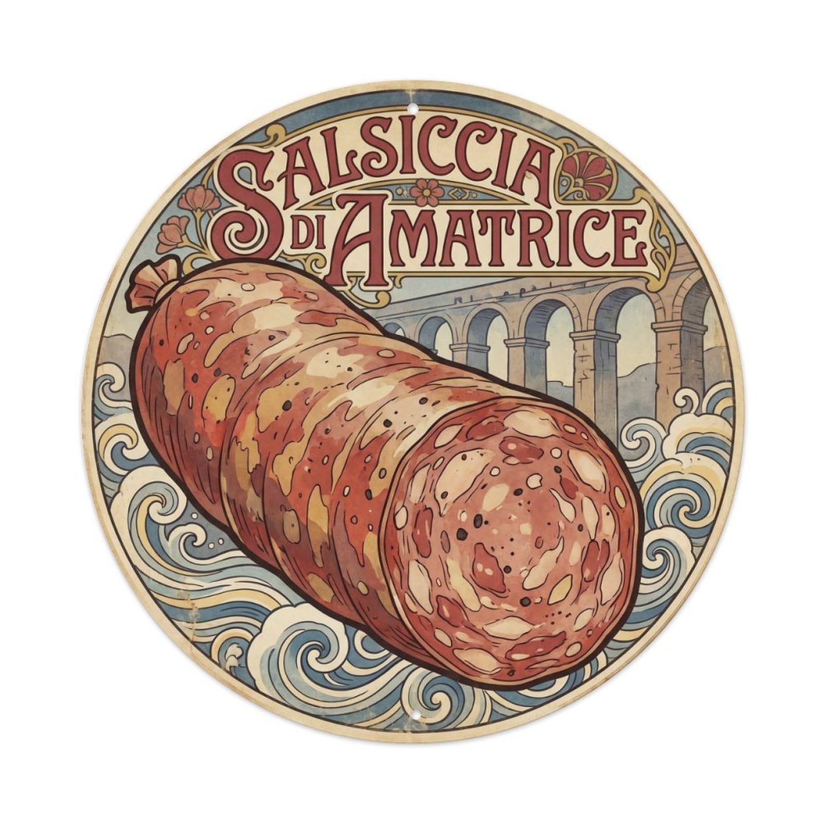 Italy Food Culture Lazio Travel Amatrice Sausage Metal Tin Sign