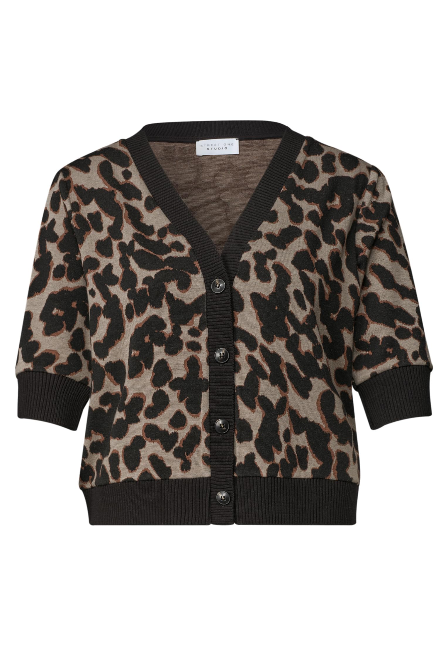 Street One Studio Damen Kurzarm Jacke im Strick-Look mit Print