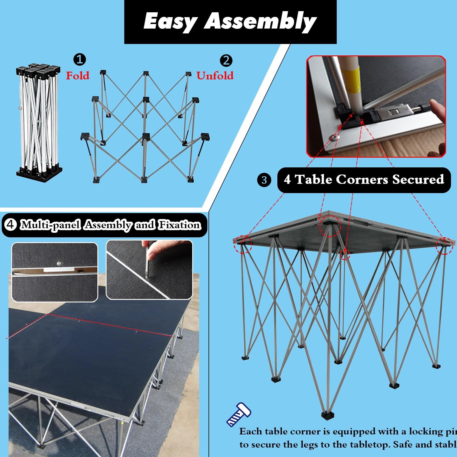 Palco Modulare Piattaforma per palco pieghevole grande da 30, 39, 50, 100, 122 cm, unità modulare, supporto per palcoscenici retrattili compatto in alluminio(H - 16 in/40 cm,20x39in/50x100cm)