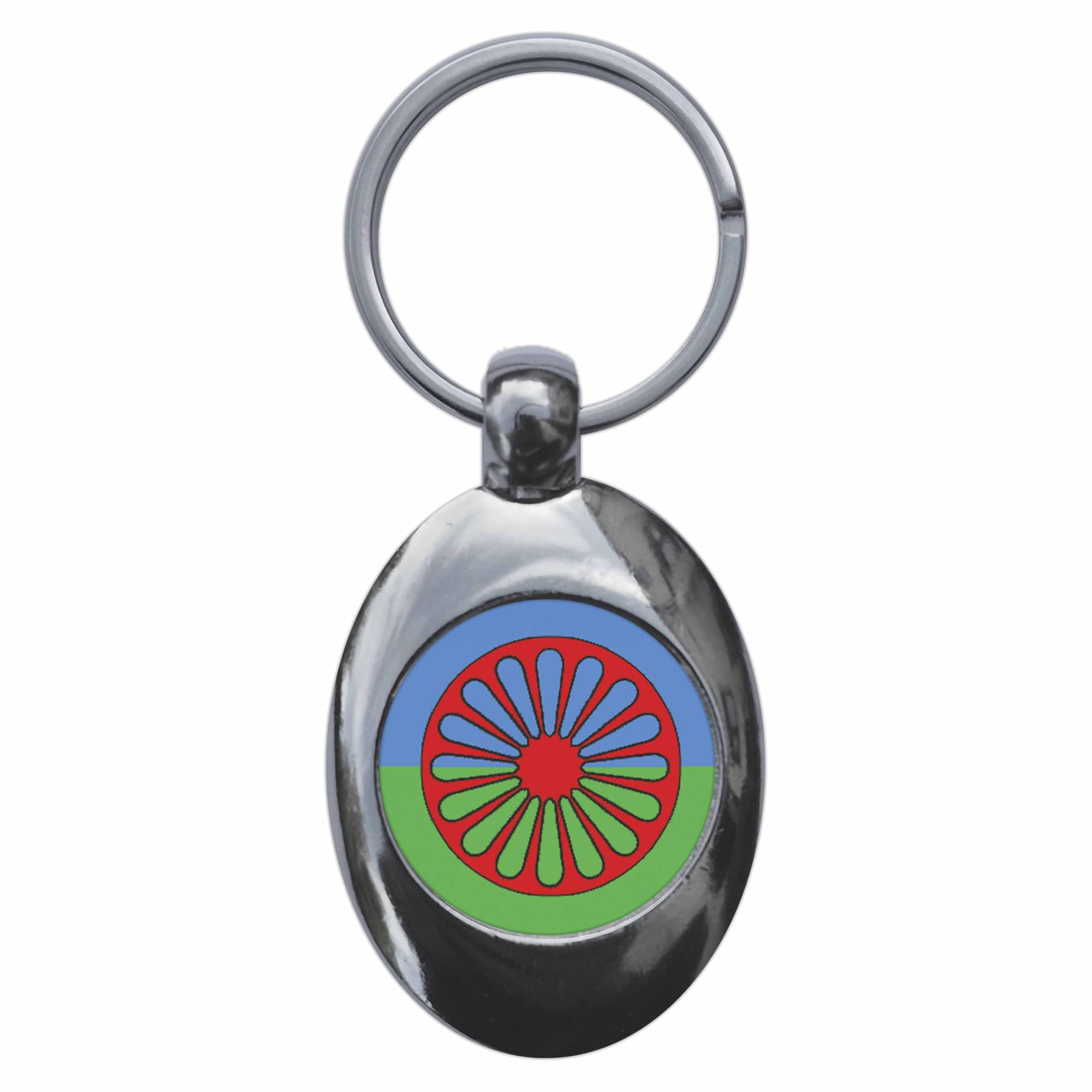 Ozorath GYPSY ROMA TRAVELLER SYMBOL FLAG TROLLEY COIN KEY RING CHAIN