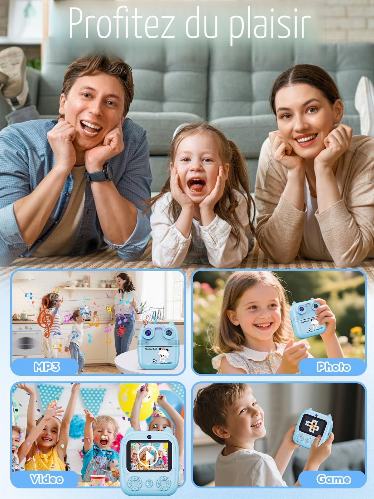Appareil Photo Enfant, 48MP 2.4” IPS L'écran Mini Appareil Photo Numérique DIY Photos Vidéo, 1080P HD avec 32G TF Carte Longe, Cadeau Jouet Filles Garçons de 3 à 12 Ans