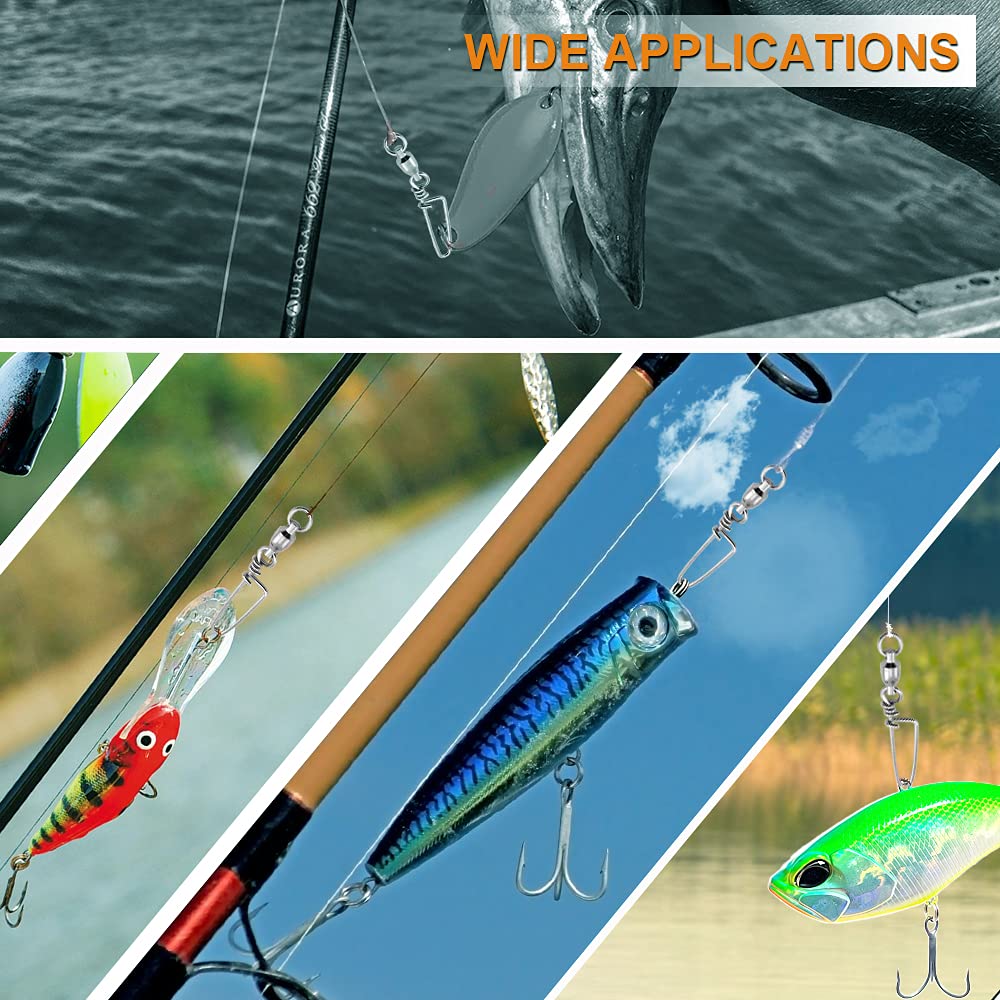 Atibin Girelle per cuscinetti da pesca a scatto in acqua salata in acciaio inox con chiusura a scatto girevole in acciaio per pesca rapida e connettore d'acqua dolce 50 pezzi 44,5 kg