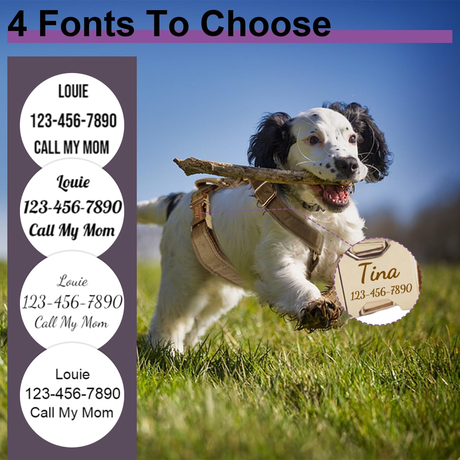 Personalized Dog Harnesses with Metal Buckle, Customized Harnesses with Name and Phone Number, Adjustable Sizes Dog Harness for Medium Large Dogs (Velvet Dog Harnesses)