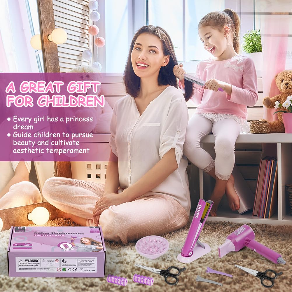HOTUT Set di Parrucchieri per Bambini Realistico Salone Bellezza Ragazza Playset Hair Styling con Asciugacapelli Arricciacapelli Forbici e Accessori per Parrucchieri
