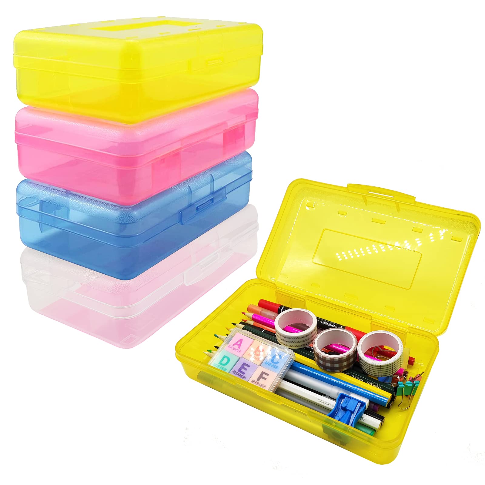 Plastic Translucent Pencil Box,Pencil Cases with Snap-Tight Lid for Pens, Pencils, School Supplies,Office Supplies, 1 Pack