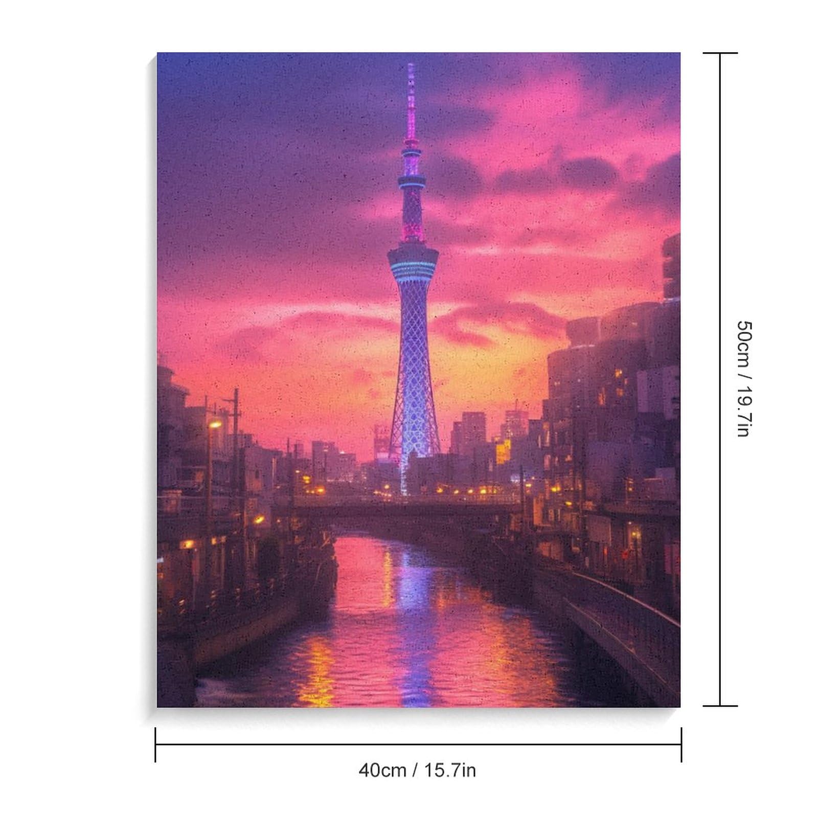 〜絵画〜　夕暮れのスカイツリーを眺めて♫ Amazon | 夕暮れの東京スカイツリー 数字油絵 和風の街並み写真 数字