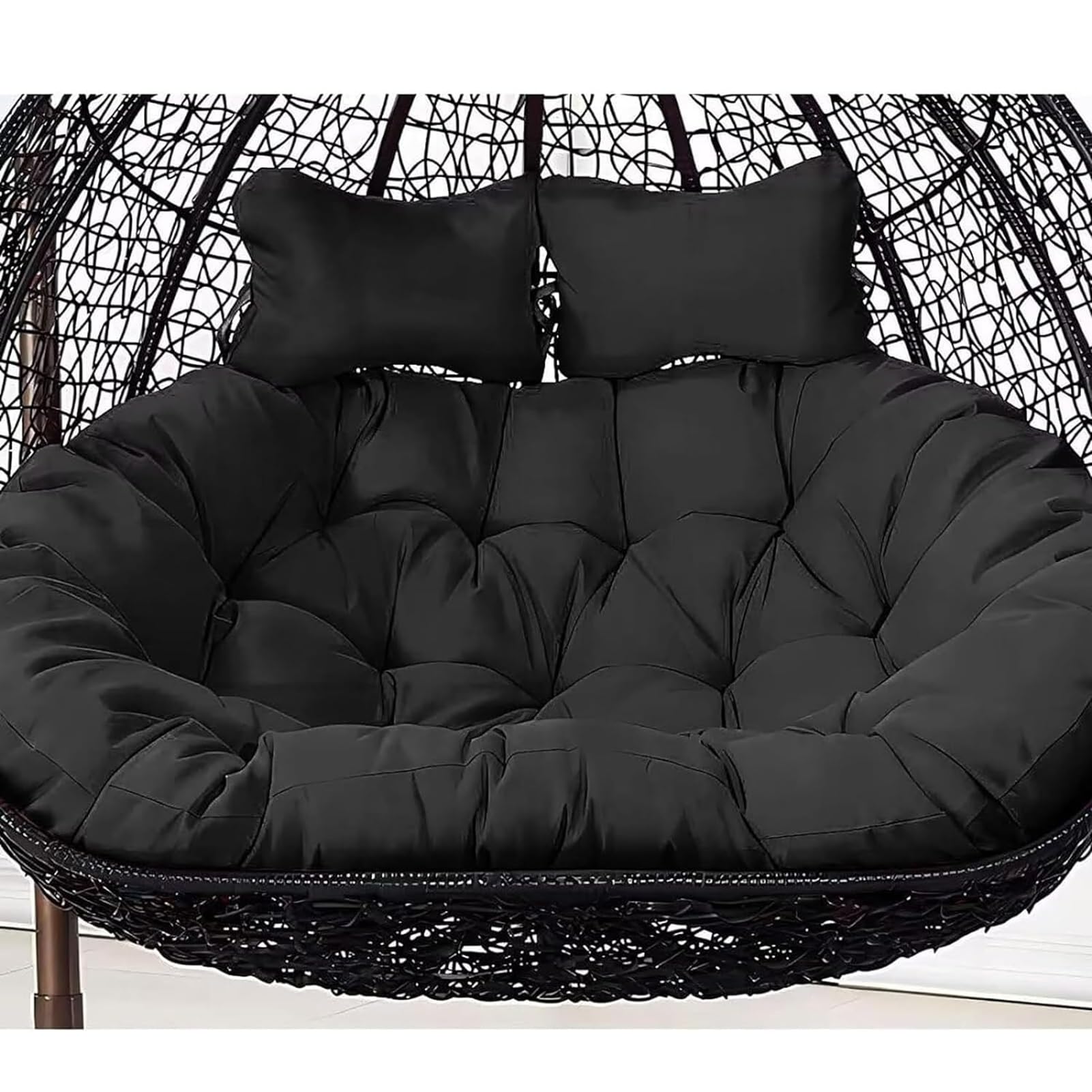 FYHTC Hanging Egg Chair Cushion 2 Person, Swing Cushion Outdoor Seats, Double Hanging Basket, Hammock Replacement(Black)