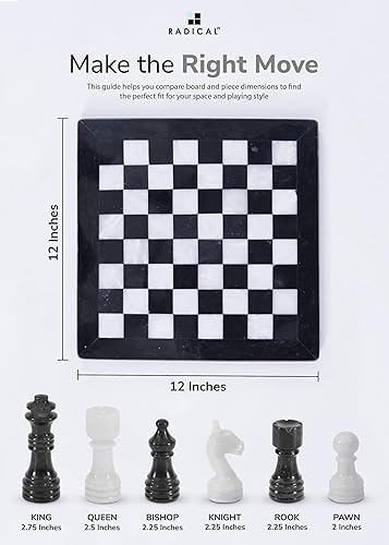 Miniatura 6 de Radicaln Juego de ajedrez de mármol de 12 pulgadas, blanco y negro, hecho a mano, juegos de mesa clásicos familiares para adultos, tablero de