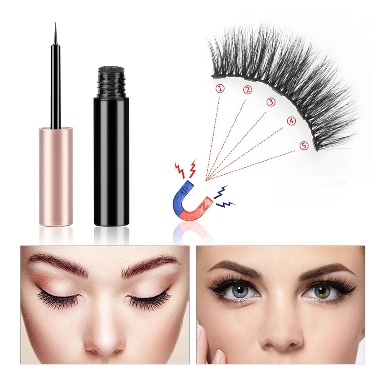 UAMOU Rzęsy magnetyczne rzęsy 3/20/100 szt. 3D sztuczne rzęsy z norek magnes eyeliner naturalny zestaw rzęs długotrwałe rzęsy wesoło (kolor: 40Lashes 12Eyeliner)