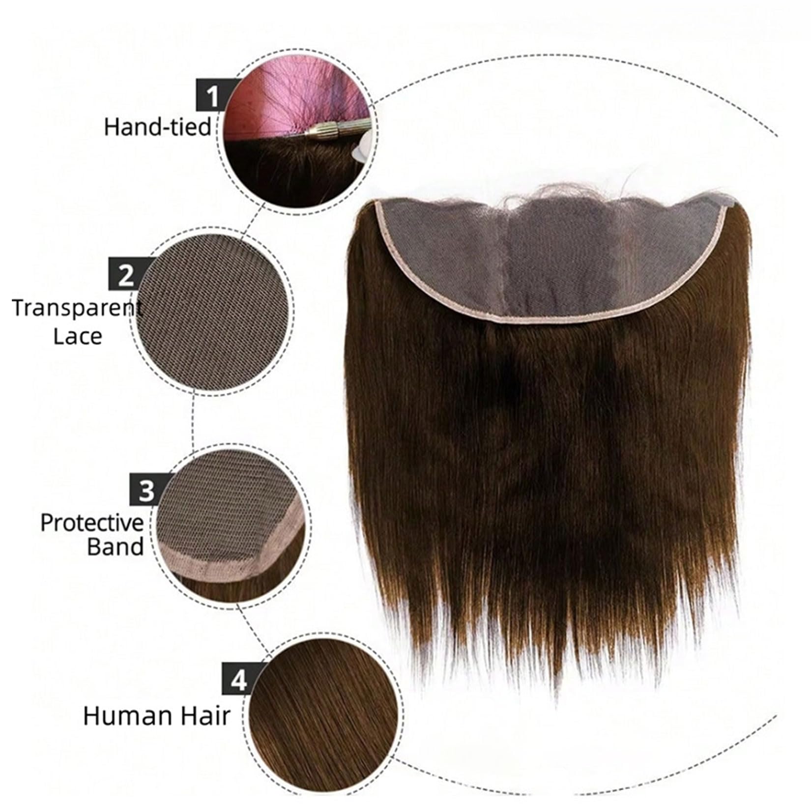 Chocolade Brown Diritto 13X4 Chiusura in Pizzo HD Frontal Part,8inch