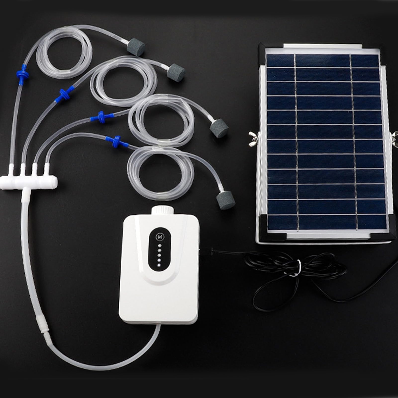 Aérateur solaire pour réservoirs comprenant 4 compresseurs d'air et une batterie de 6000 mAh fournissant de l'O2 24 fois par jour, quatre mille petits réservoirs sauvages, facile à organiser