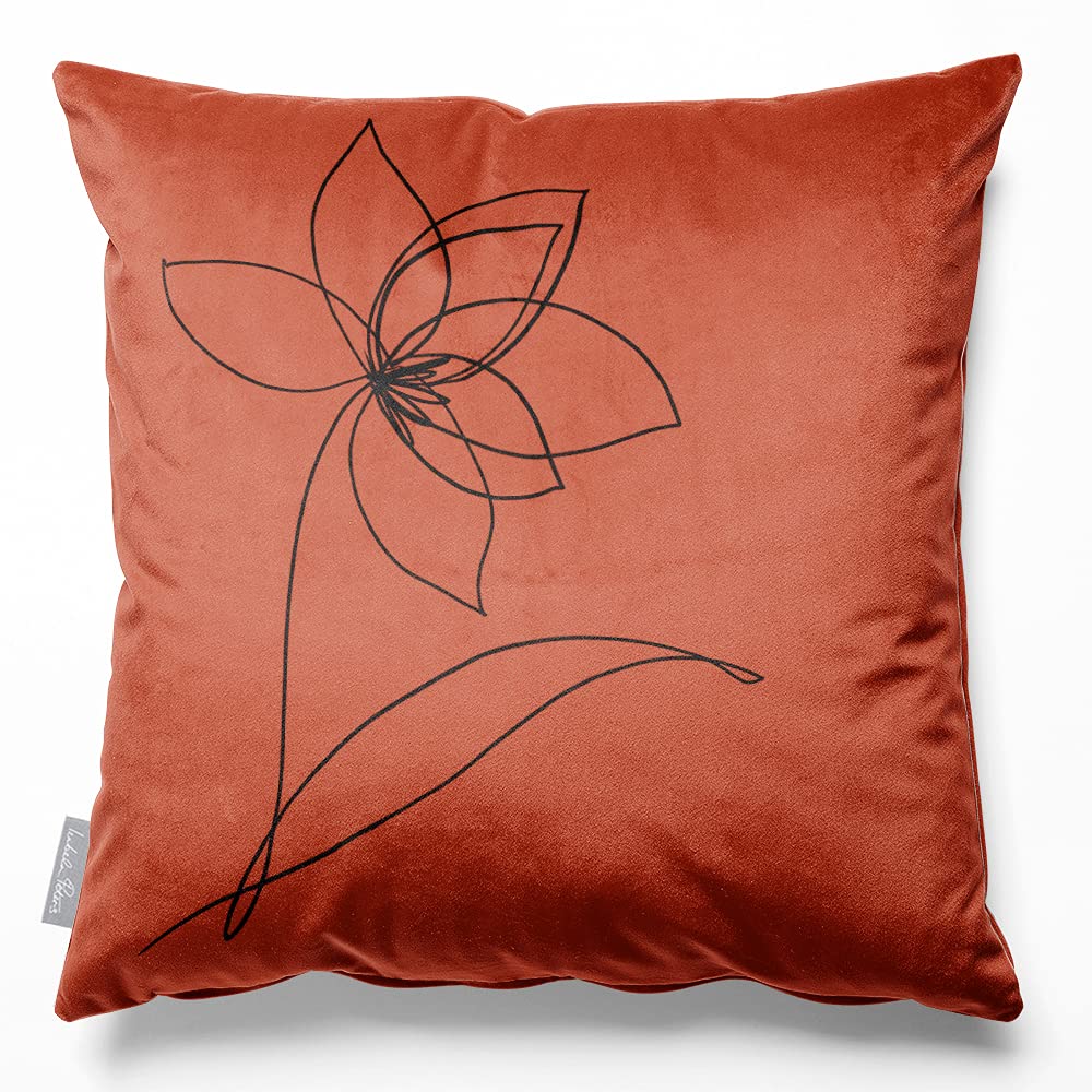 Izabela Peters Burnt Ochre Cushions With Covers Included, Filled Cushion, Eco-Friendly Velvet Cushions, 60 Cm, Flower - Chair Cushions, Sofa Cushions, Seat Cushions, Large Cushions