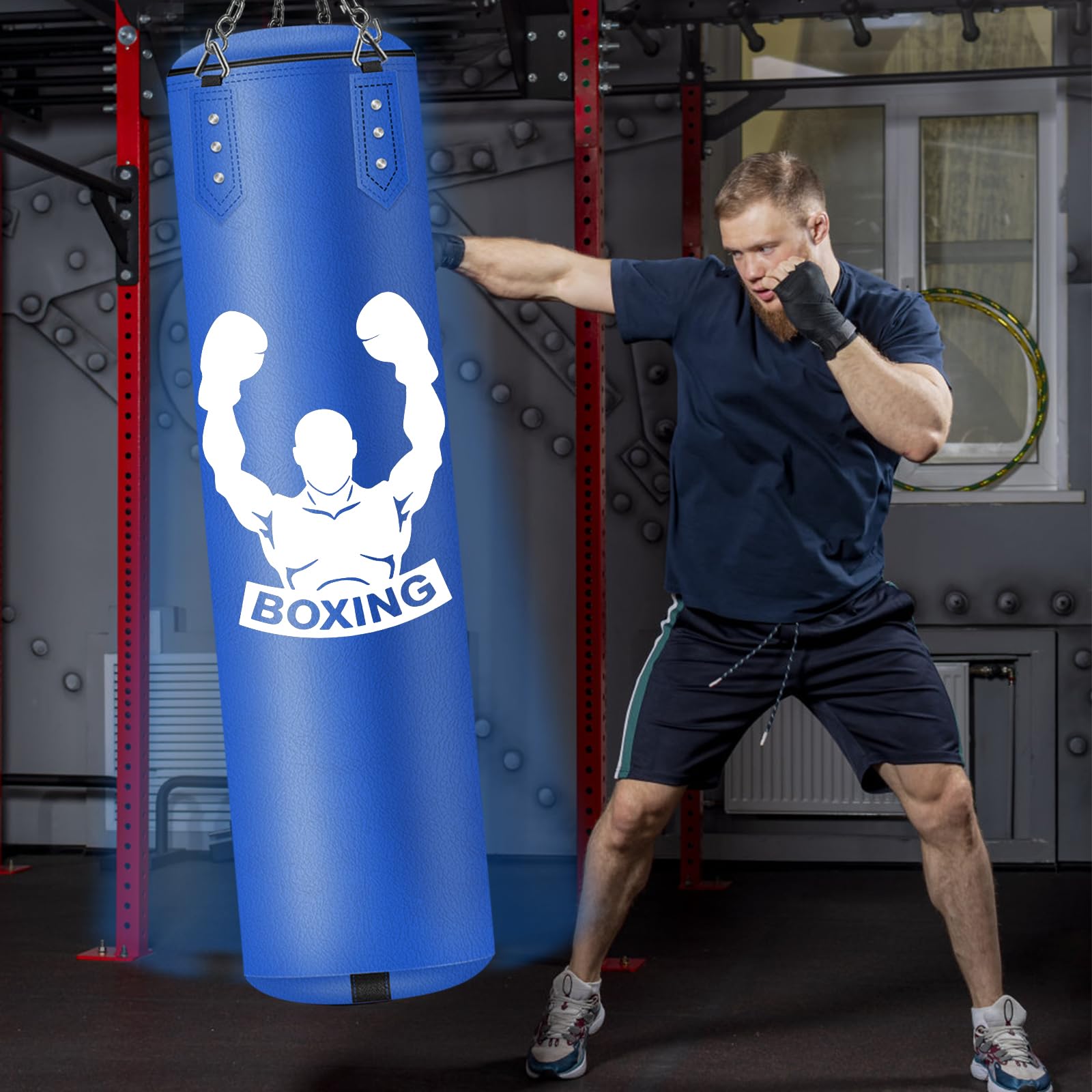 NZQXJXZ Zestaw ciężkich worków bokserskich dla dorosłych - 4 stopy pusty worek do kopania, piłka refleksyjna, rękawice MMA, opaska na nadgarstek, sprzęt do treningu bokserskiego do karate, kickboxingu