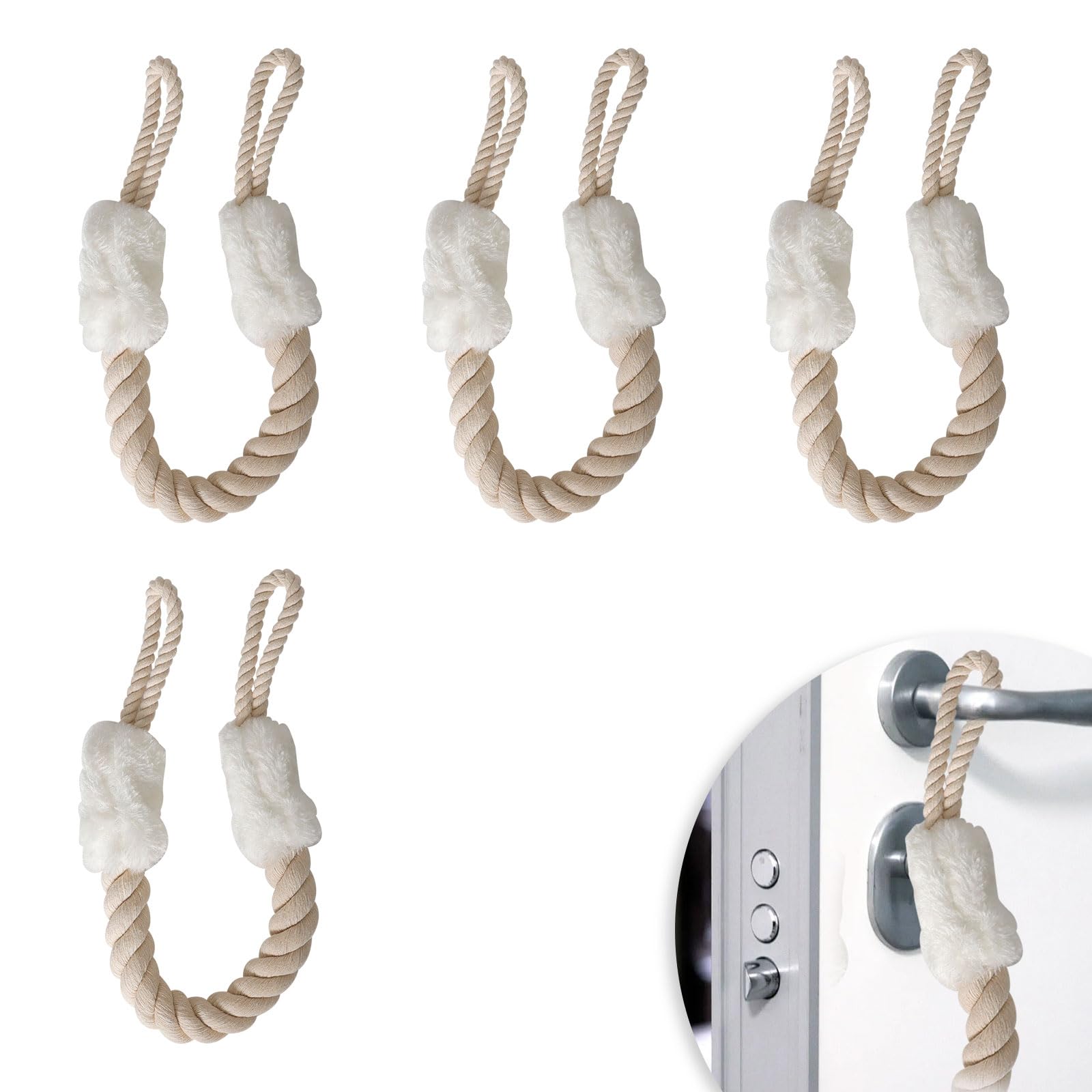 LCUHAVA Türstopper Klinke, 4 STK Türkordel Klemmschutz, Klemmschutz für Türen, Baumwolle Türkordel 60 CM, Weich und Waschbar, Es Dick, für Türen Haustier und Kinder Fingerschutz