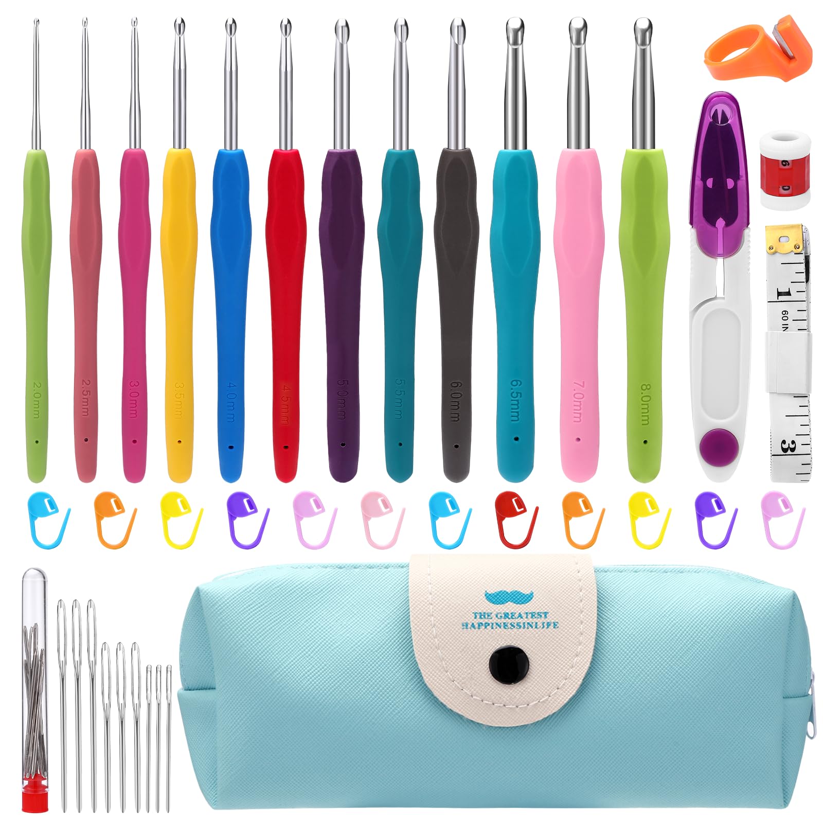 ROYOUZI Crochet Hook Set, 11-Piece Non-Slip Yarn Knitting Needle Set, 40-Piece Crochet Set for Beginners with Crochet Accessories, Ergonomic Crochet Hook Set Made of Soft Rubber with Portable Bag-image-15