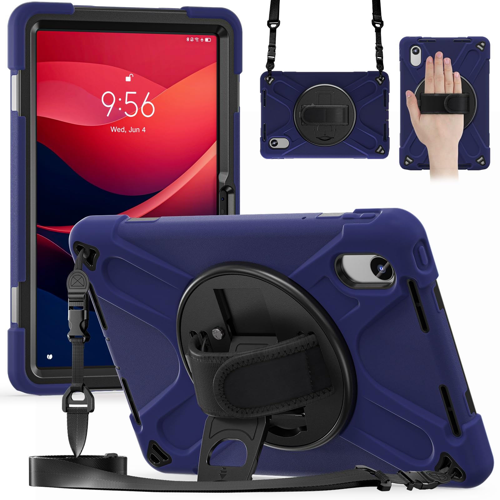 Funda para Lenovo Tab M11 2024 de silicona azul con correa 8