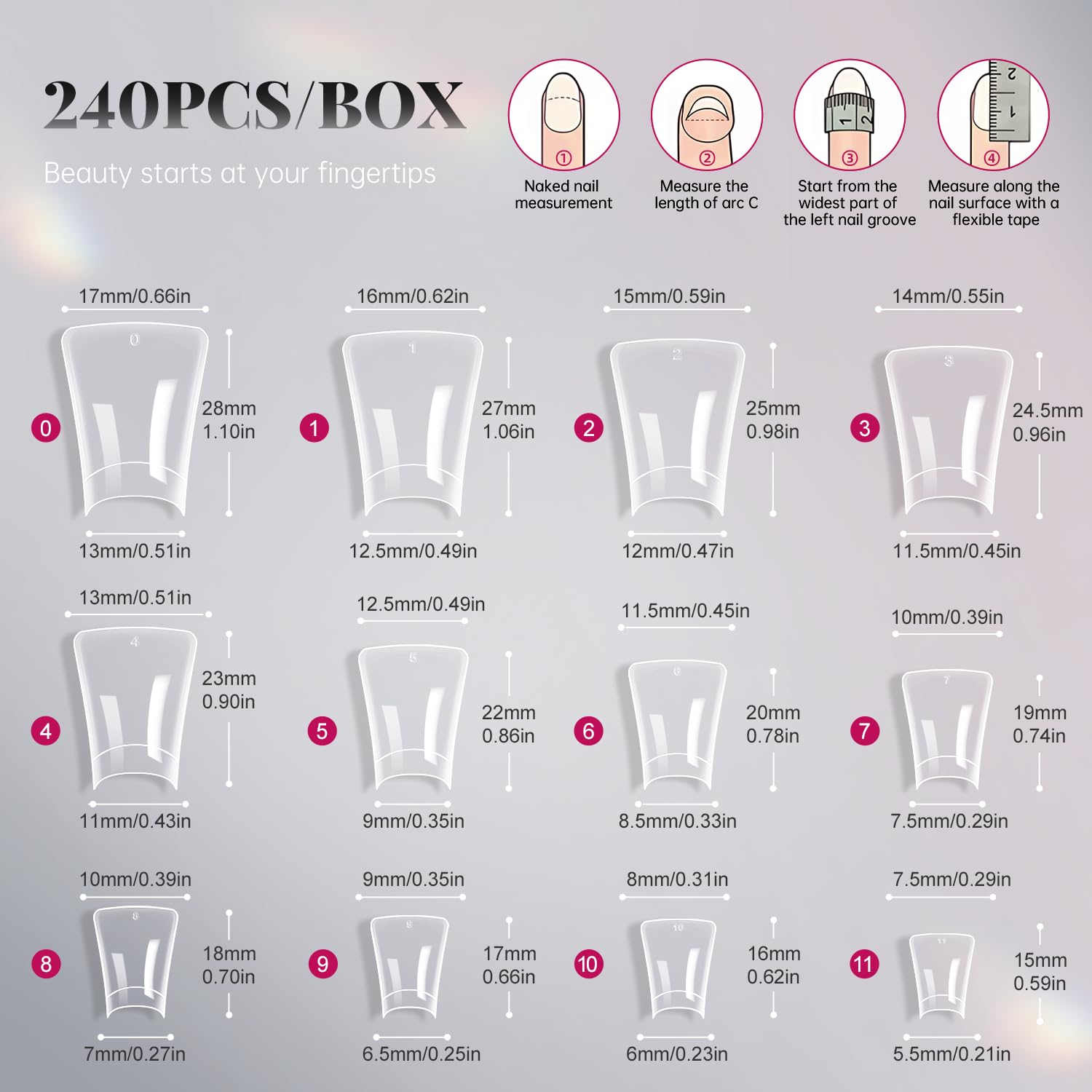 krofaue Puntas de uñas de pato, 240 piezas de uñas curvadas de gel suave transparente, 12 tamaños, estilo patas de pato de cristal, uñas postizas extra anchas francesas con caja para salón de
