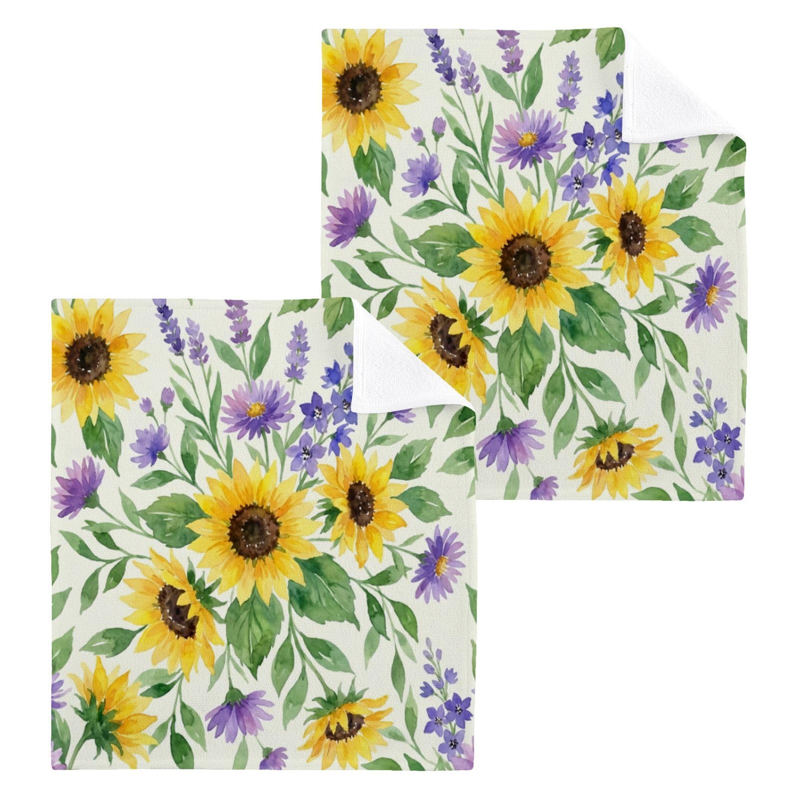 BOESI Sunflower Pattern 12x12in Cotton Washcloth,Face Towel