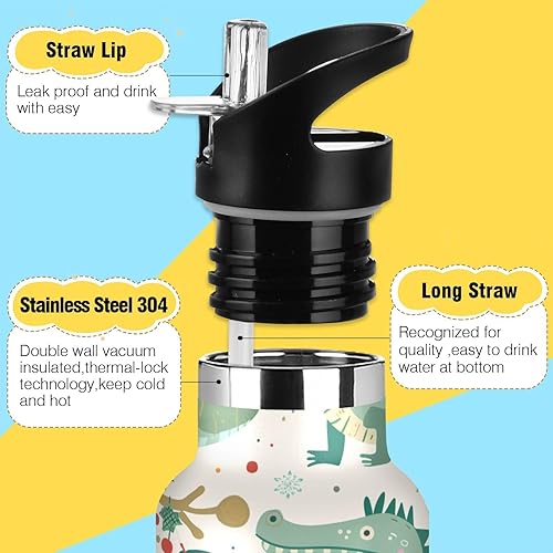Miniatura 3 de Ivory Alligator Christmas Leak Proof & BPA Free Insulated Water Bottle With Straws Leak-proof Double Wall Vacuum for School and Outdoor Sports