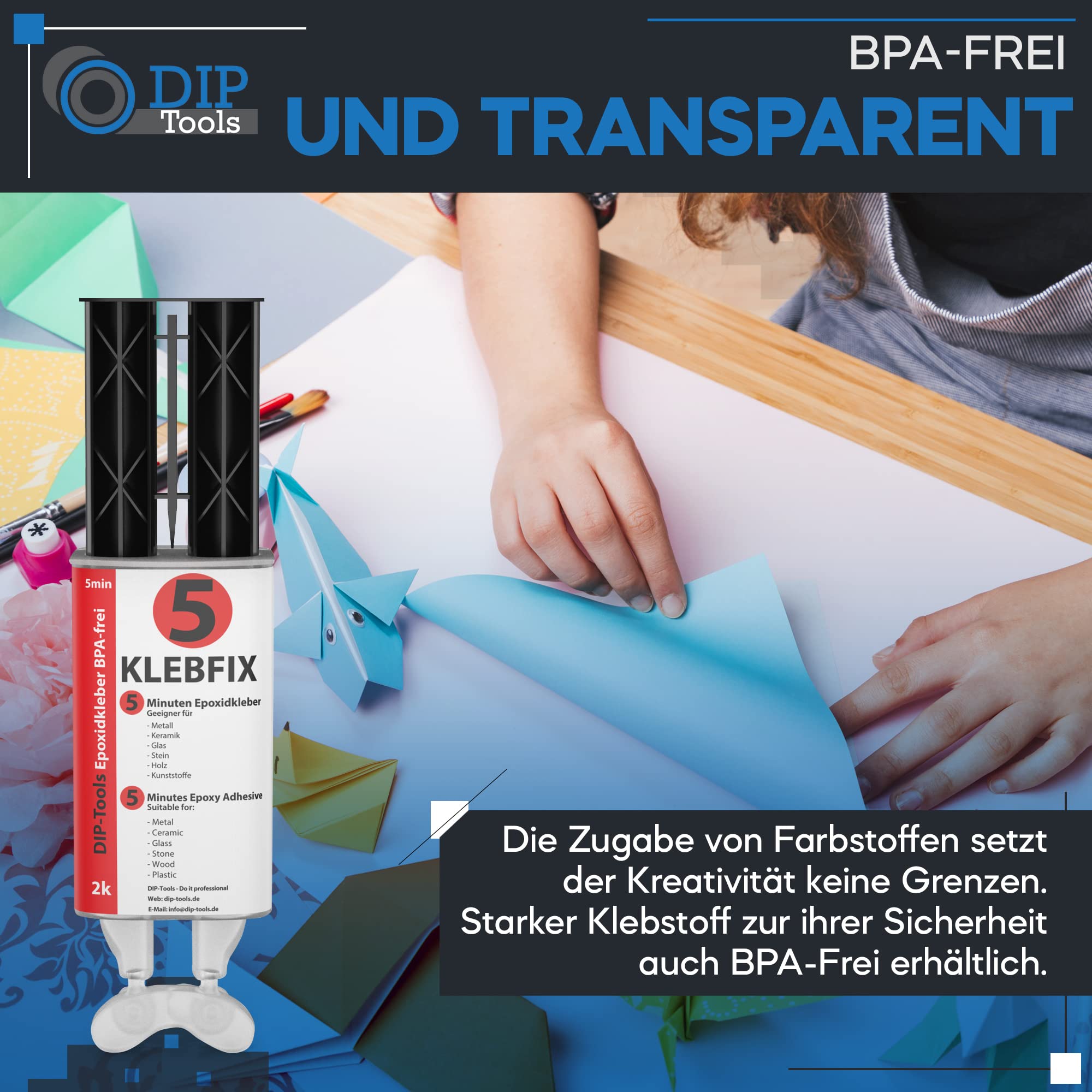DIP-Tools Wiederverschließbarer Epoxidharz 2k Kleber - 2 Komponenten Kleber, Epoxidharz mit Härter, Epoxy Resin - Metallkleber, Alleskleber (1x25ml)