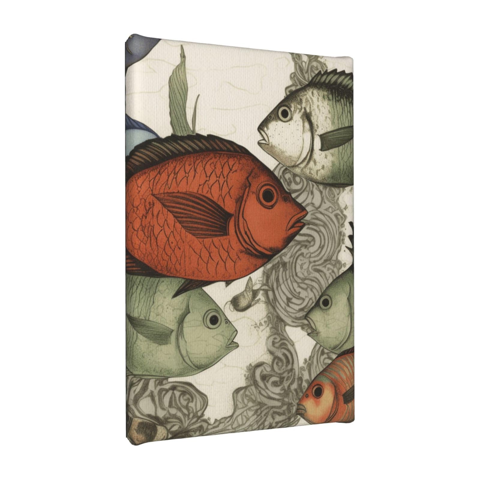 YKLJG Colored Fish Printed Wall Art Canvas Painting 20x30 CM Wooden Framed Picture Painting Artwork Prints for Bedroom Kitchen Home Office Decor