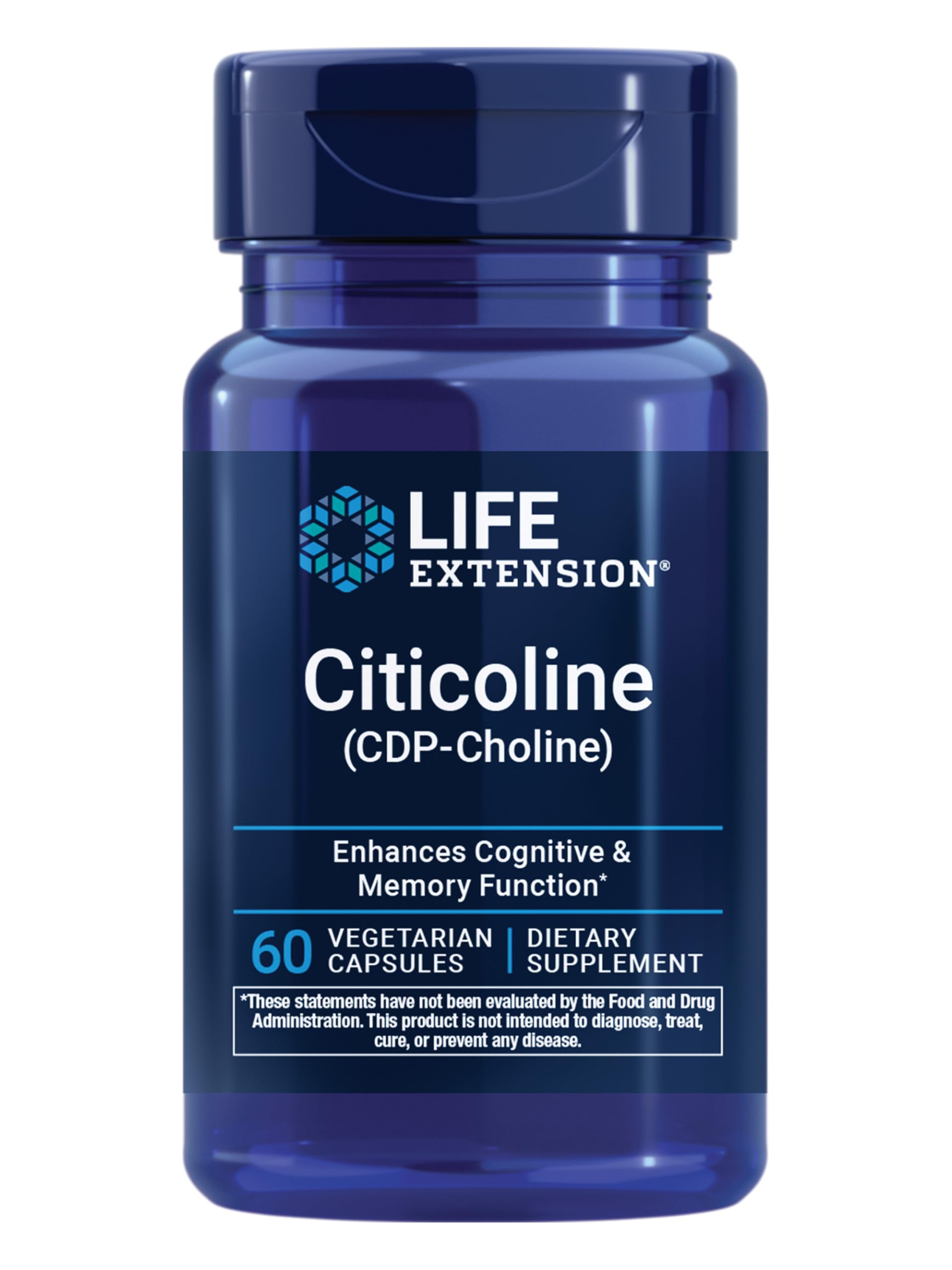 Life Extension Citicoline (CDP-Choline) - Citicoline Supplement for Brain & Cognitive Health, Focus, Attention, Memory Function - Non-GMO, Gluten Free, Vegetarian - 60 Capsules