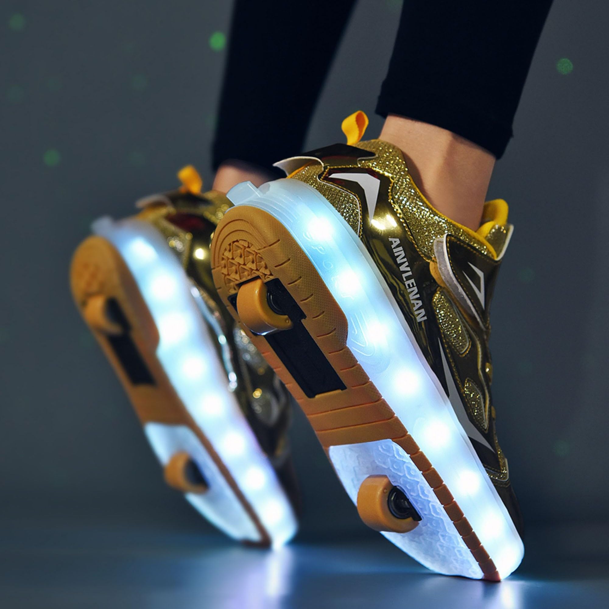 Sneaker per Bambini,Scarpe da Skateboard a Due Ruote,Luce a Cambio Colore Regolabile,Ricarica USB,universali per Ragazzi e Ragazze,Nero Rosa Oro Argento 27–40 EU