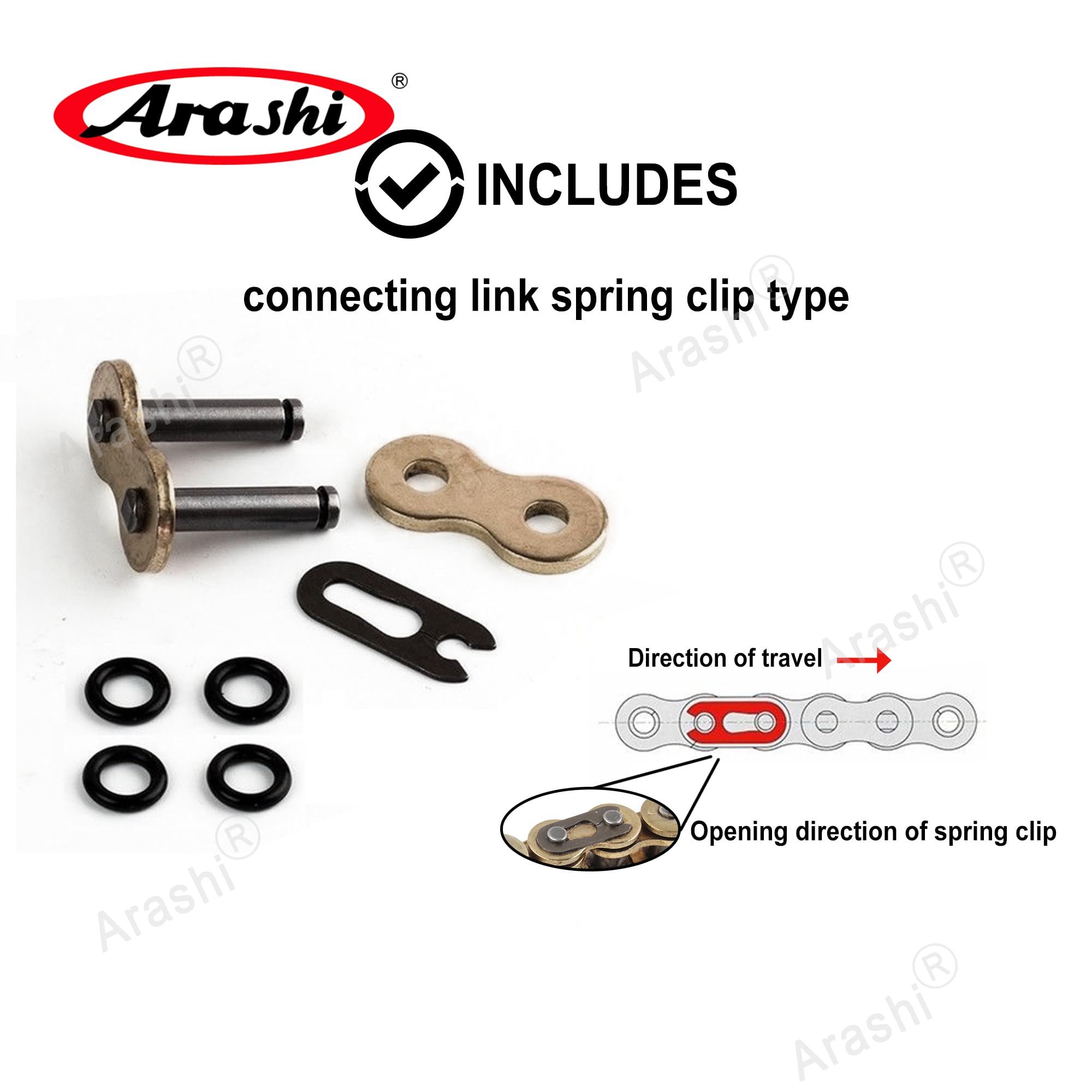Arashi 530 Catena di trasmissione con O-ring 140 maglie con maglia di giunzione per GSXR 1000 2009-2016, Hayabusa GSXR 1300 GSX1300R Gen 1 2 3, CBR1000RR 2004-2007, 10,000 lbs Tensile