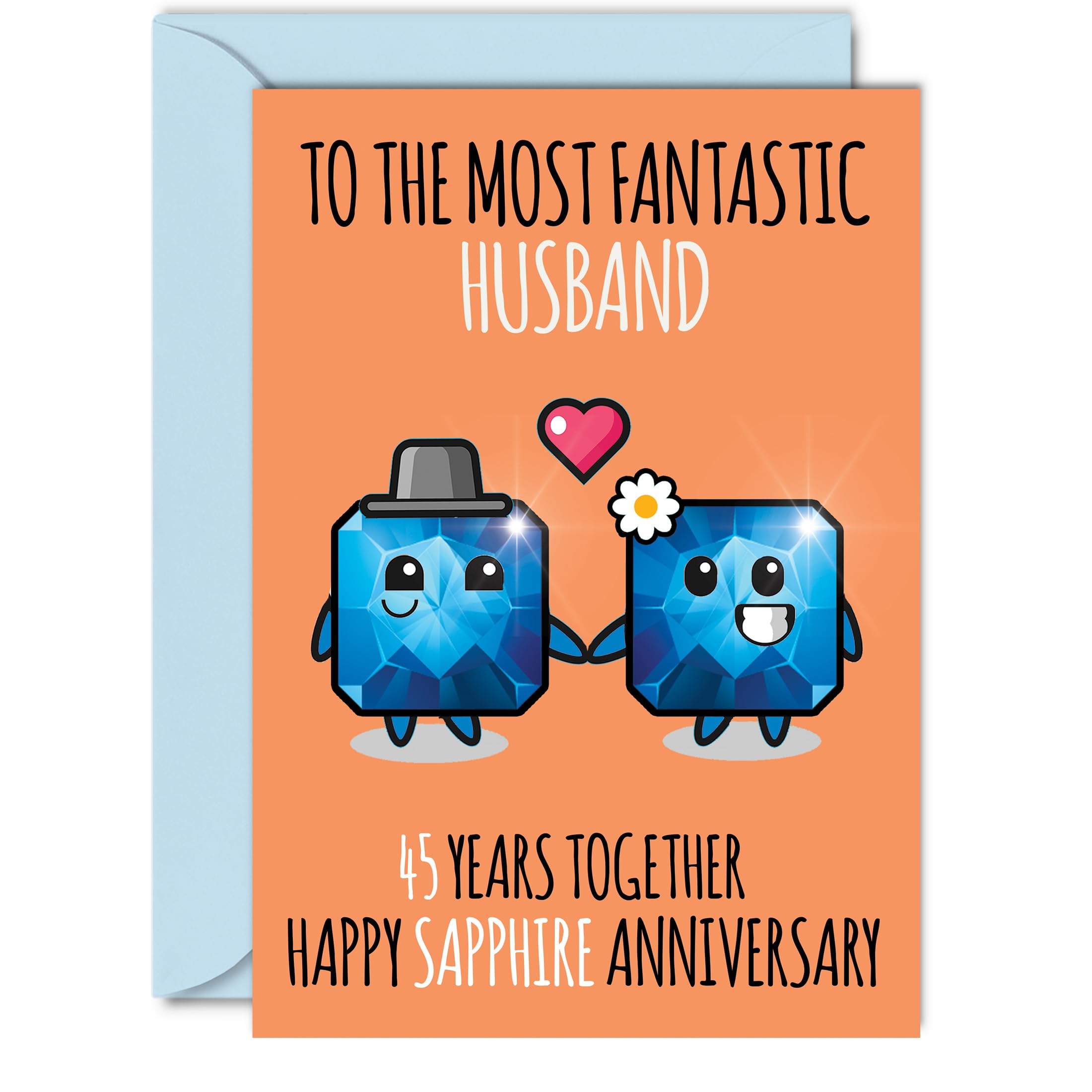 Cute Sapphire Anniversary Card for Husband - 45 Years Together - Happy 45th Wedding Anniversary Cards for Husband from Wife, A5 Greeting Cards Anniversaries