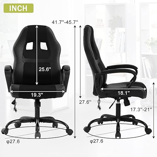 Miniatura 2 de Silla ergonómica para juegos de PC, silla de computadora de piel sintética con soporte lumbar, reposabrazos giratorio de 360, sillas de escritorio