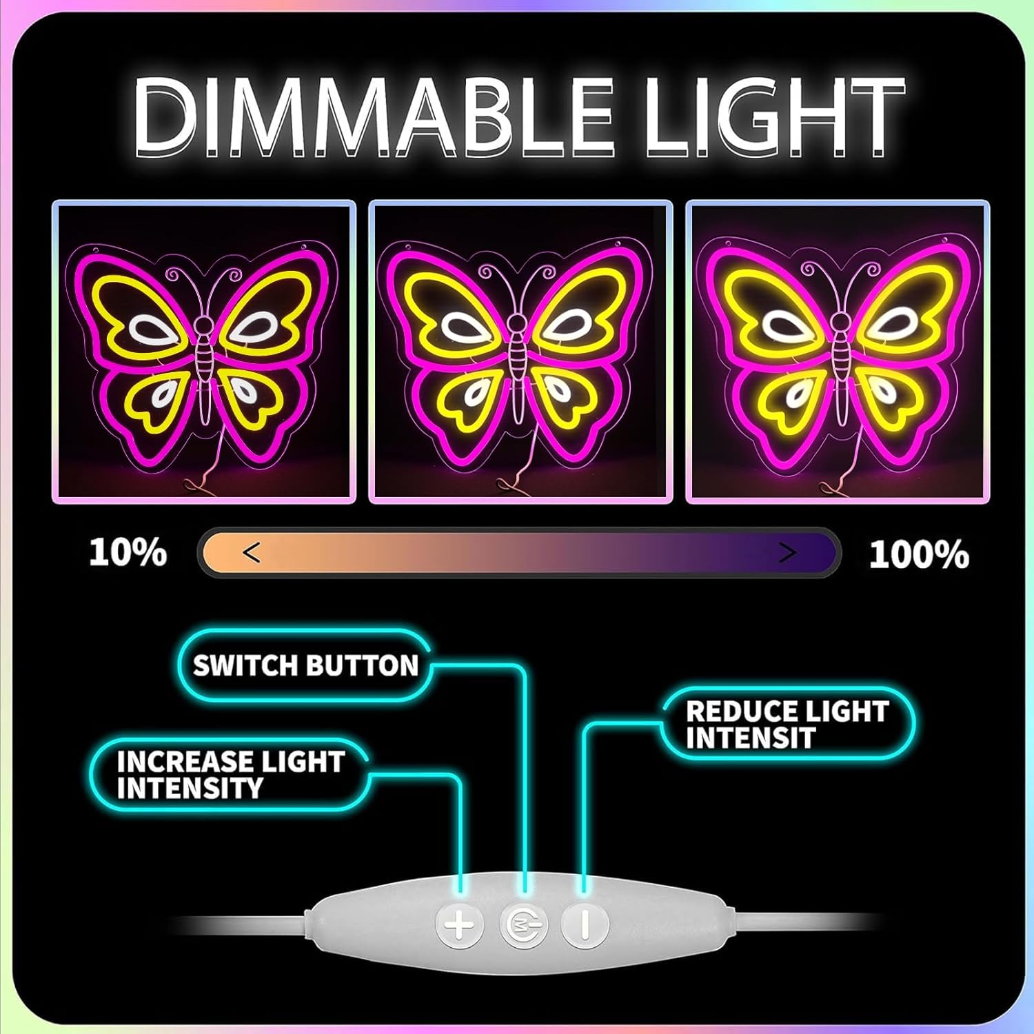 Butterfly Neon Sign for Wall Decor,Led Lights for Party Decorations,Dimmable Butterfly Wall Decor, Neon Sign for Girls Bedroom Bar Wedding Birthday Mother's Day Gifts12.2 * 14.4inch