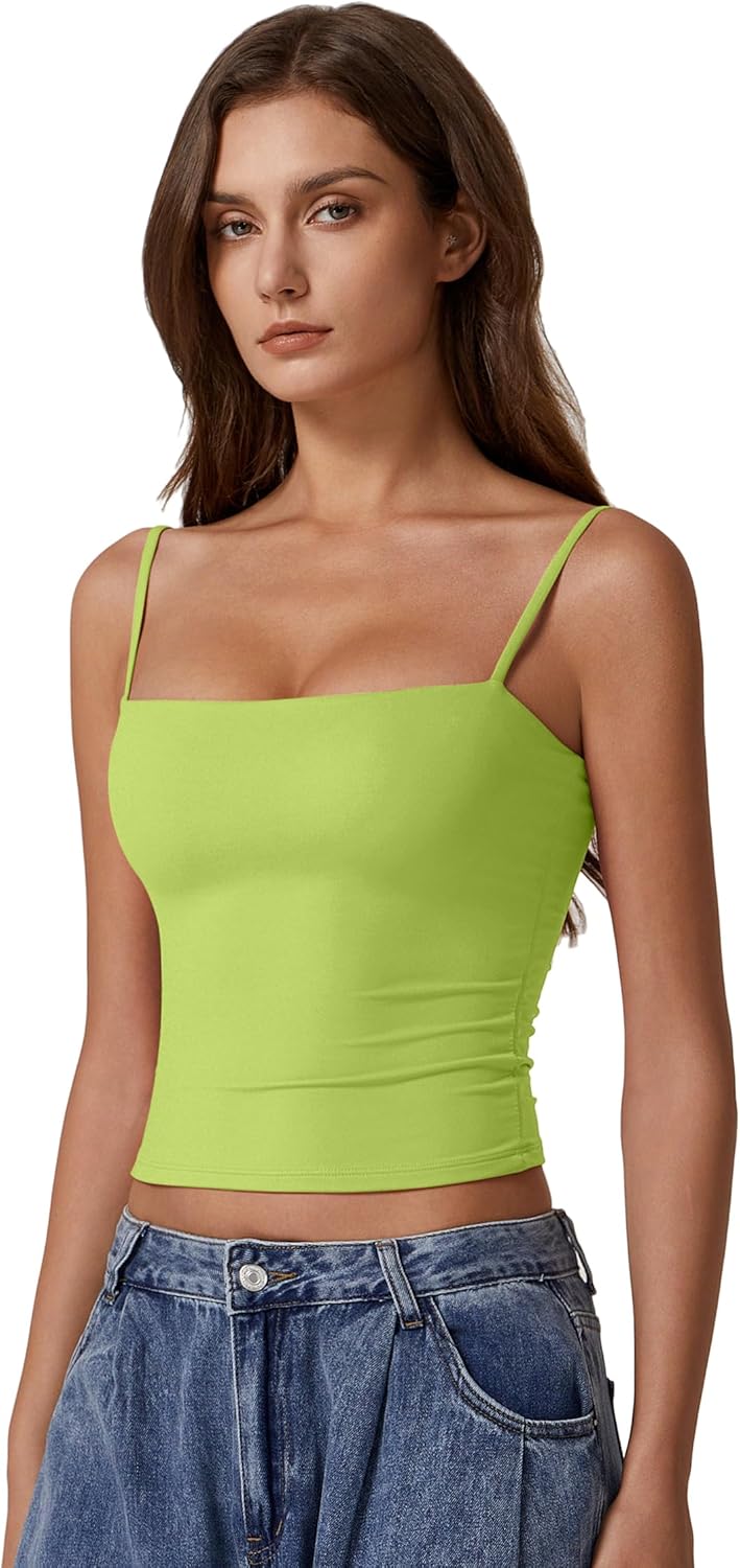 QINSEN Women's Double Lined Basic Tank Top Adjustable Spaghetti Straps Sleeveless Camisole Shirts - Image 3