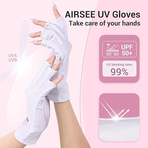 Miniatura 2 de AIRSEE Guantes UV para lámpara de uñas, guantes profesionales de protección UV UPF50+ para manicuras, arte de uñas, guantes sin dedos que protegen