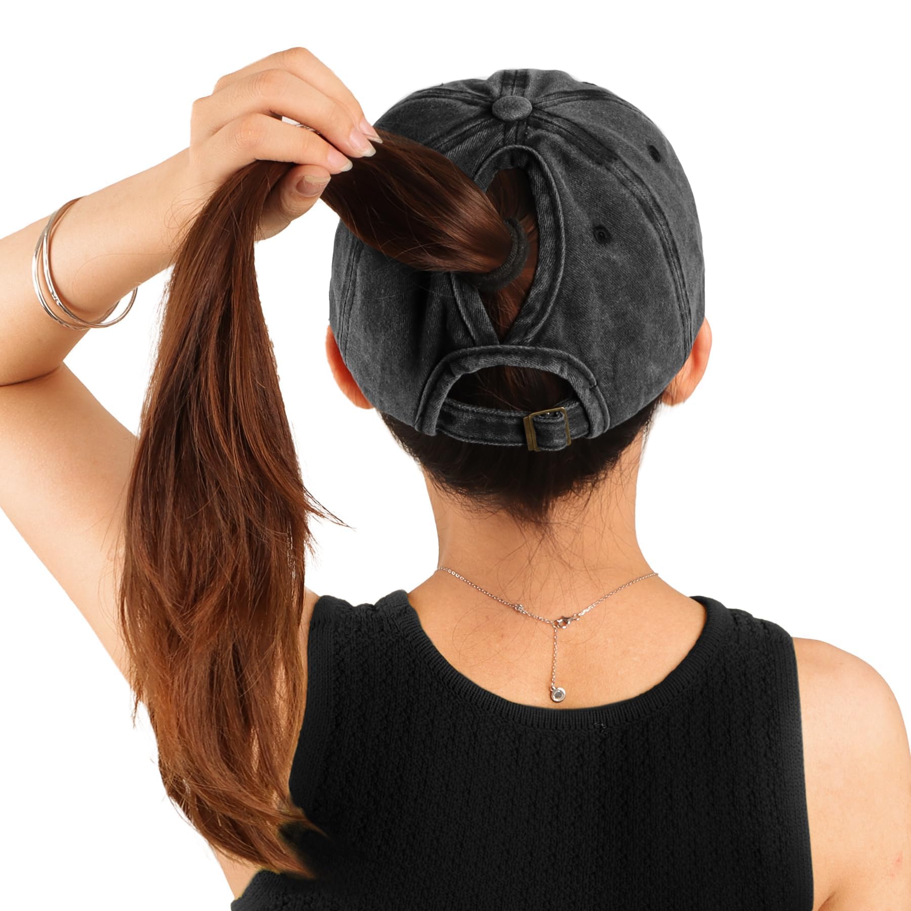 Pferdeschwanz Baseball Cap Damen Verstellbare Baseballkappe Vintage Mützen Sonnenschutz Basecap Mit Zopf Loch für Sommer Sport