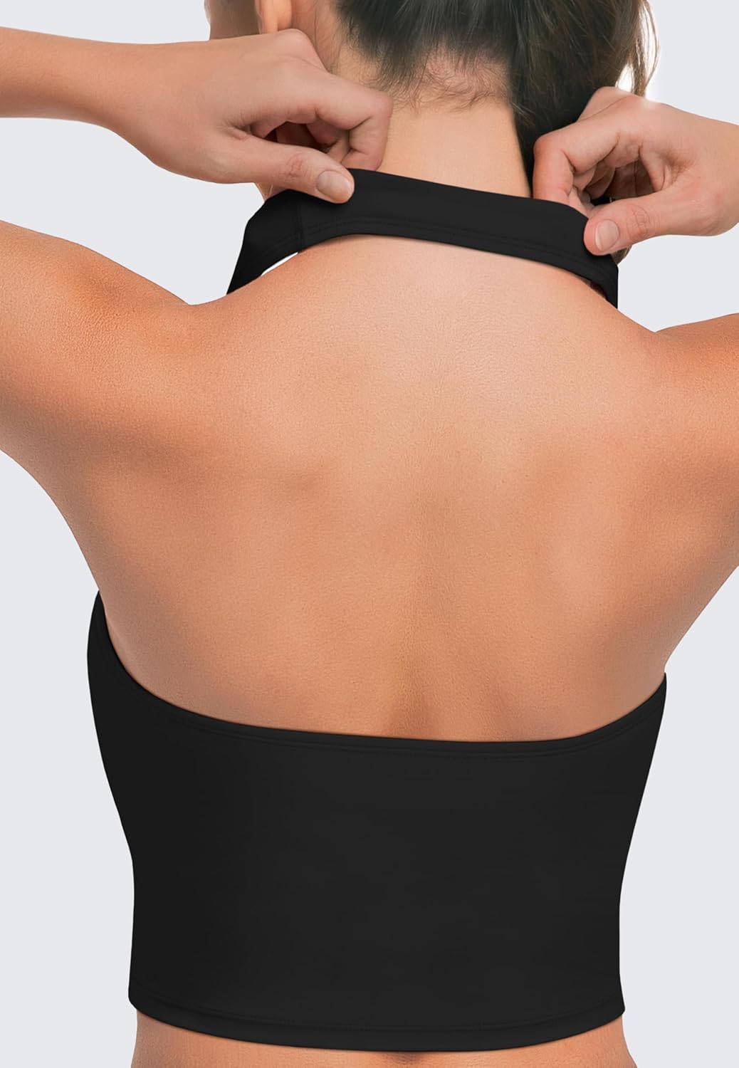 3-Pack Halter Longline Sports Bras for Women - Padded Workout Yoga Crop Tops Tanks Camisole Black