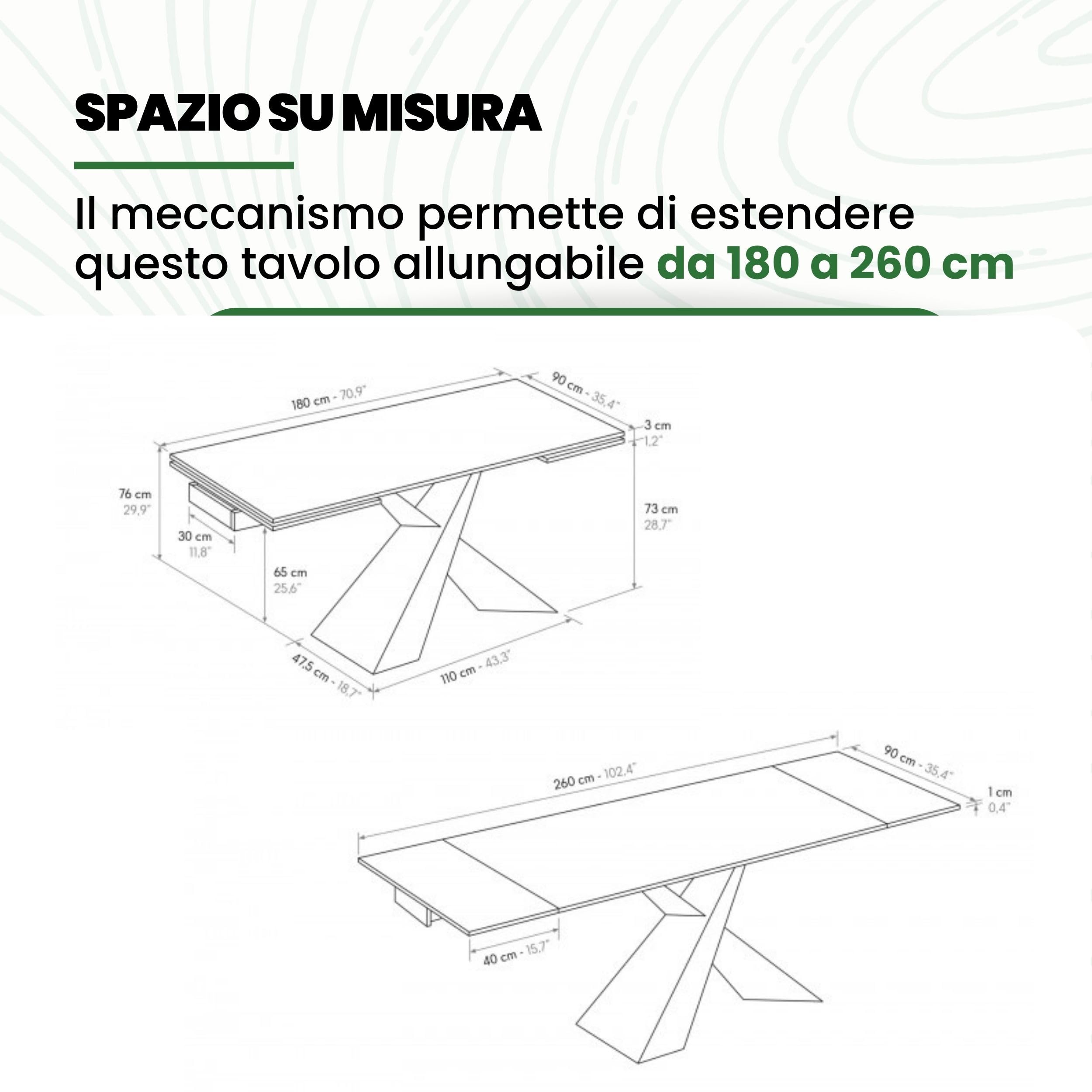 Mar.c.a. Design - Tavolo Effetto Marmo Allungabile 180/260x90x76 cm - Piano in Ceramica Golden e Gambe in Metallo Bronzo - Made in Italy