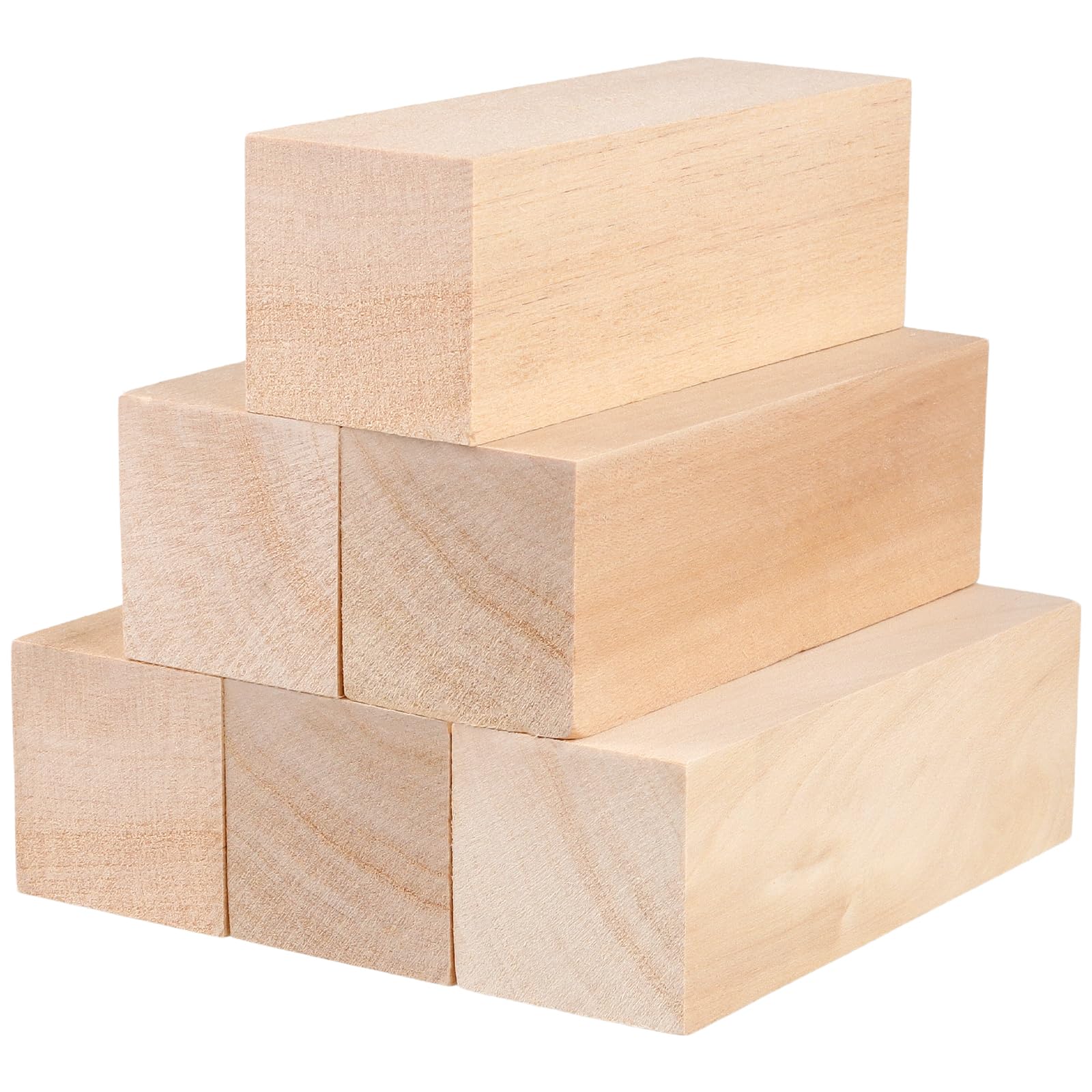 JAPCHET 6 Pack Basswood Carving Blocks, 15 x 5 x 5 cm Unfinished Large Wood Whittling Blocks for DIY Craft, Art Projects, 6 x 2 x 2 inch