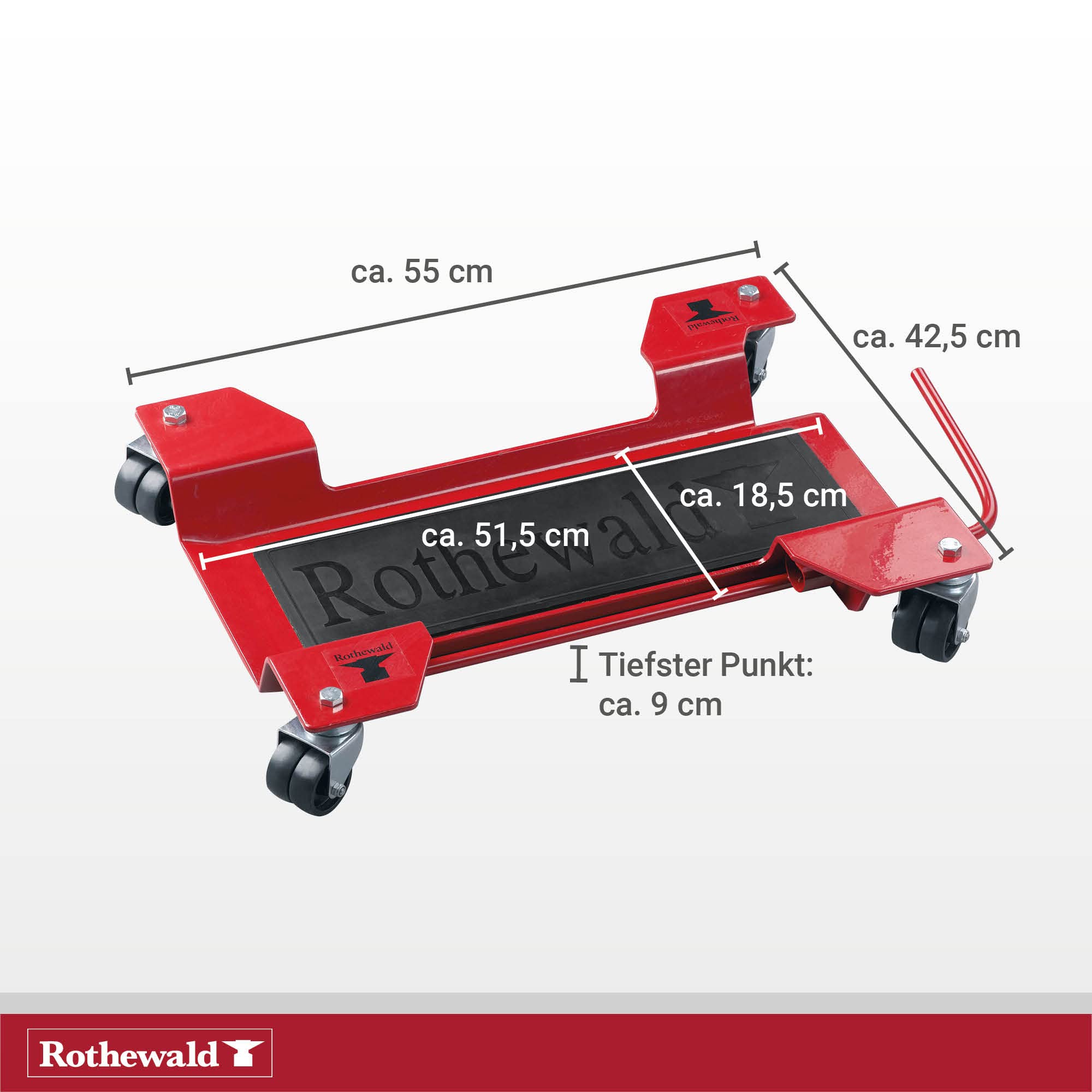 Rothewald Rangierhilfe Motorrad, 250 kg Tragkraft, mit Rangierbremse und Gummiauflage, Leichte Handhabung, Ideal zum Warten und Abstellen, für Motorräder mit Hauptständer