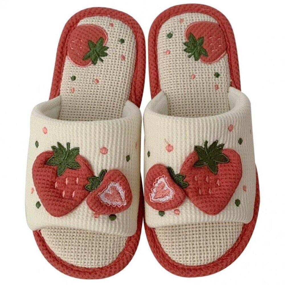 Pantoufles en peluche fraise pour femme avec doublure fourrure chaude