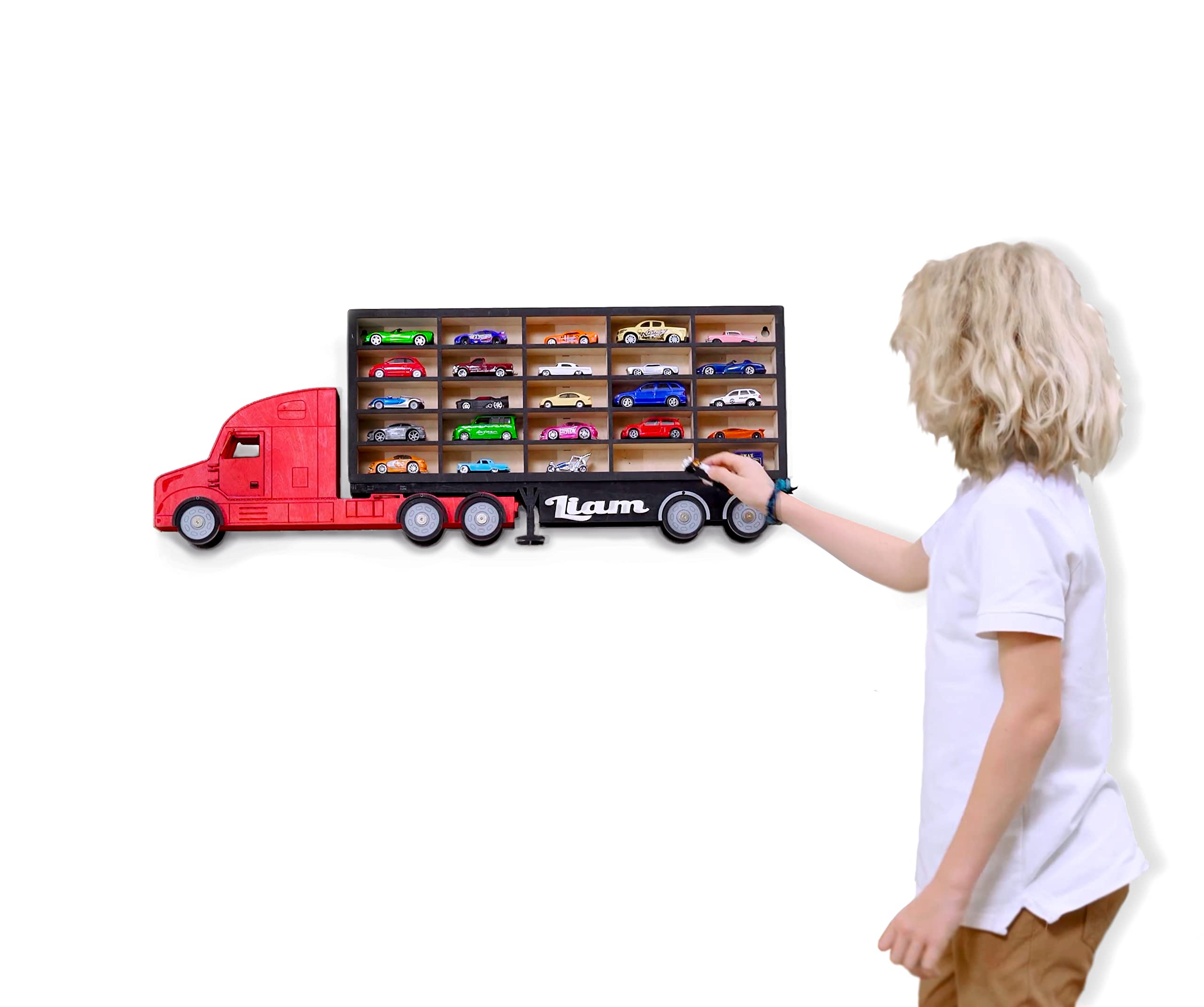 Buy Carrier Truck Toy Car Wooden Shelf Display Case Handmade