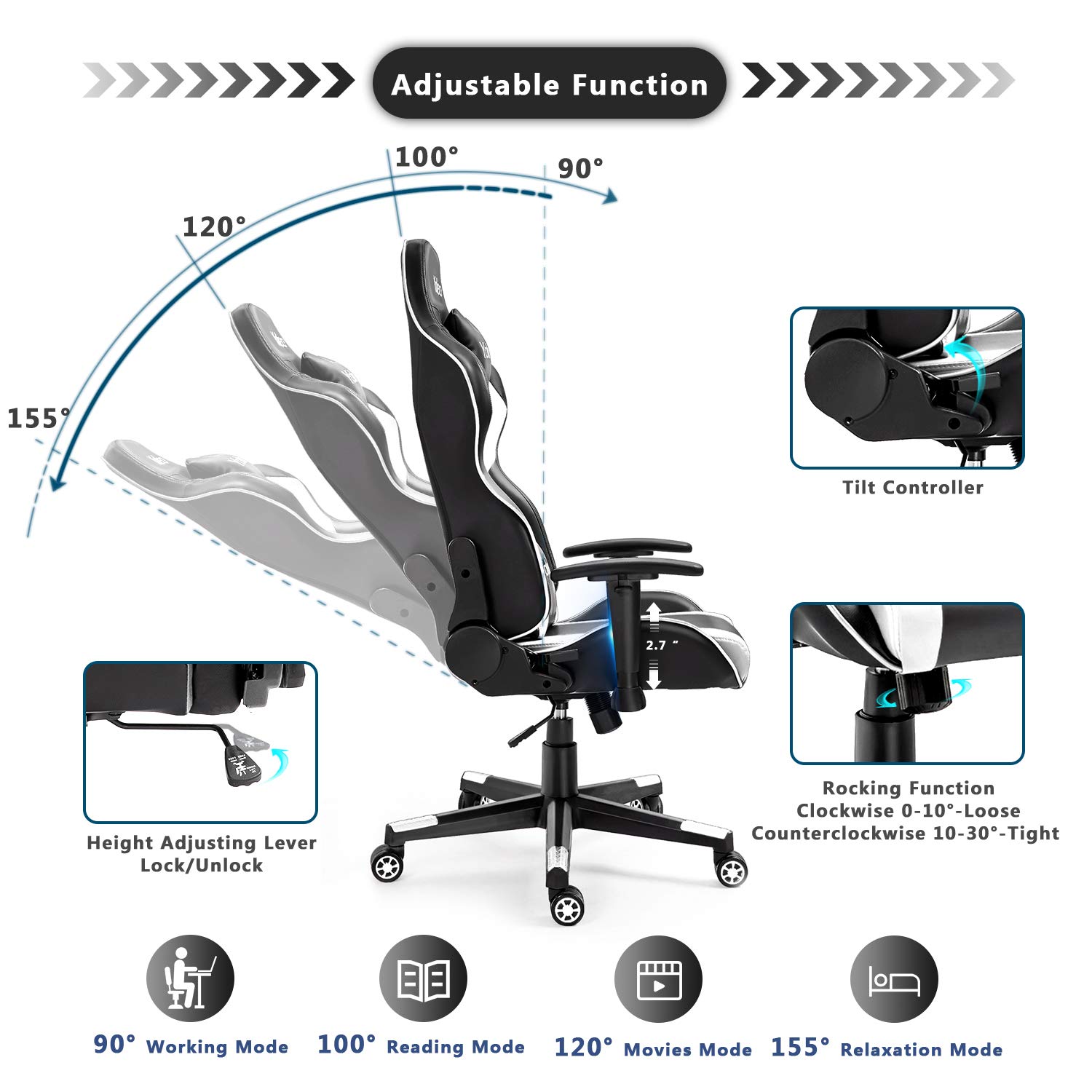 Gaming Chair YOLEO Ergonomic Computer Gaming Chair Adjustable Armrest High Back Office Chair