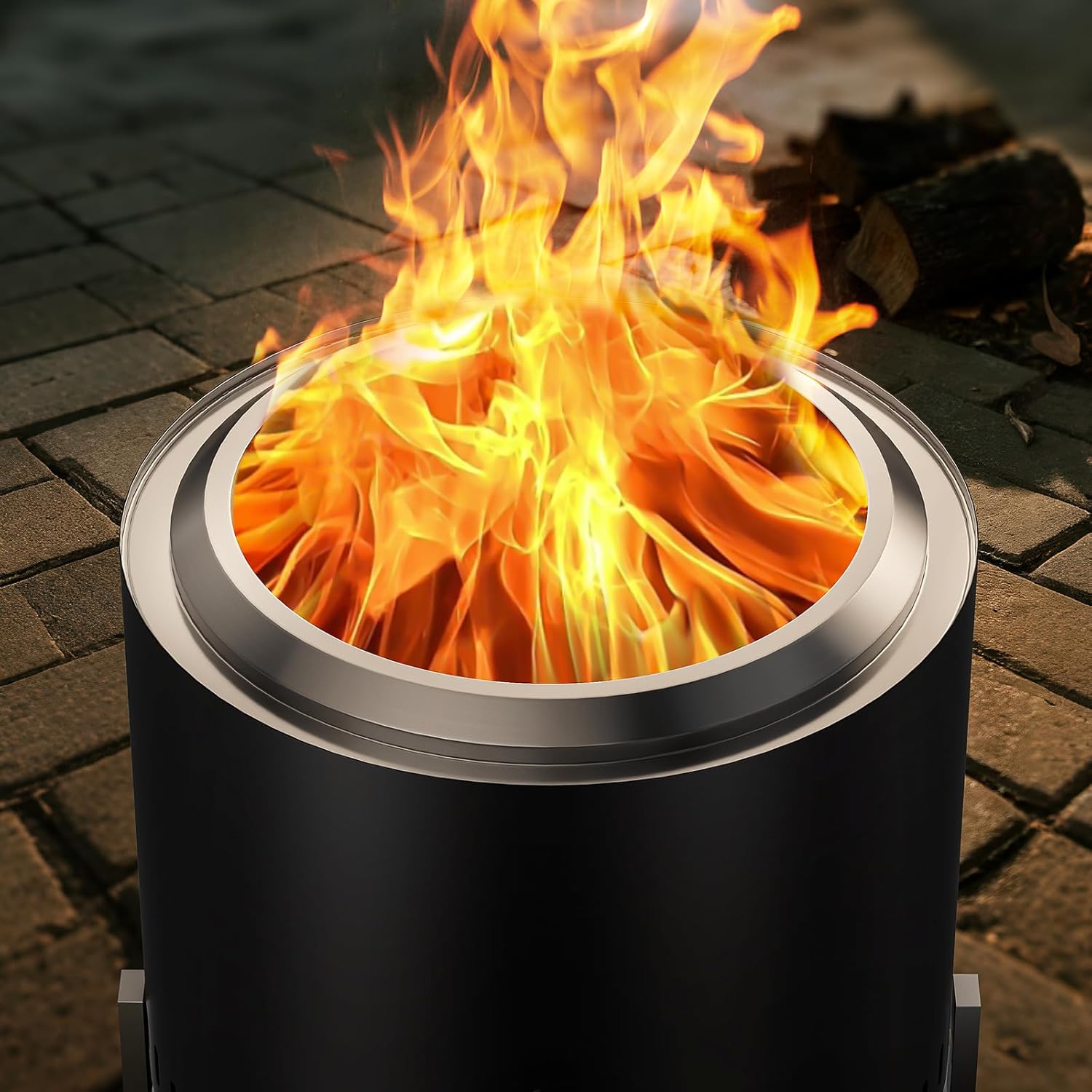 OutVue 19.5 inch Stainless Steel Smokeless Fire Pit, Outdoor Smokeless Firepit with Tote Bag&Fire Poker, Wood Burning Fire Pits for Camping, Bonfire, Low Smoke Firepit for Outside (Vertical Hole)