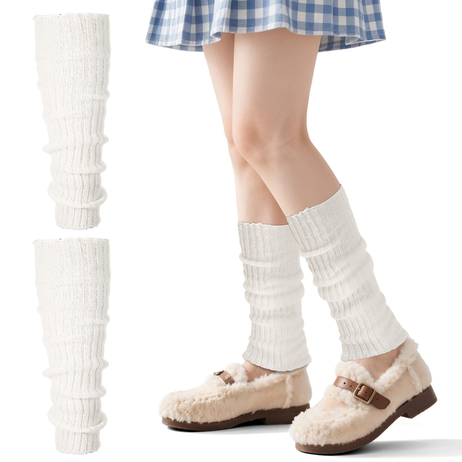 Winter Stulpen Damen, Langer Crochet Beinstulpen Beinwärmer, Vielseitig Warm Kniestrümpfe Legwarmers für Halloween Frauen Mädchen Ballett Tanz Yoga Alltag Einheitsgröße (Weiß)