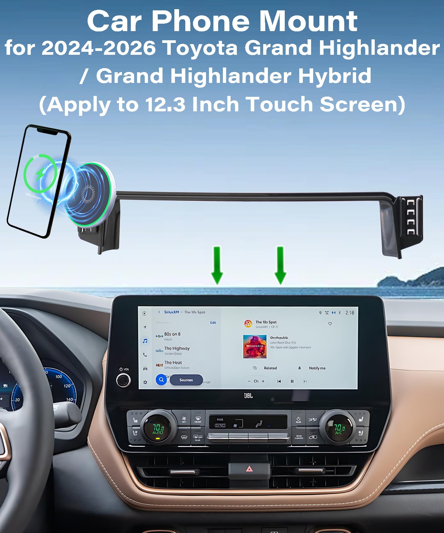Samochodowy uchwyt na telefon do Toyota Grand Highlander/Grand Highlander Hybrid 2024 2025 Akcesoria Zastosuj do ekranu dotykowego 12,3-calowego ekranu szybkiej ładowarki bezprzewodowej