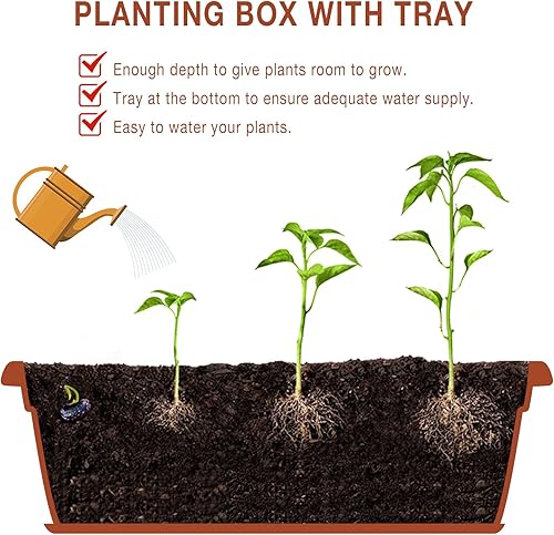 Miniatura 3 de HOXHA Paquete de 6 maceteros para ventana, 17 pulgadas de plástico para plantas con bandeja, macetas rectangulares para interiores y exteriores para