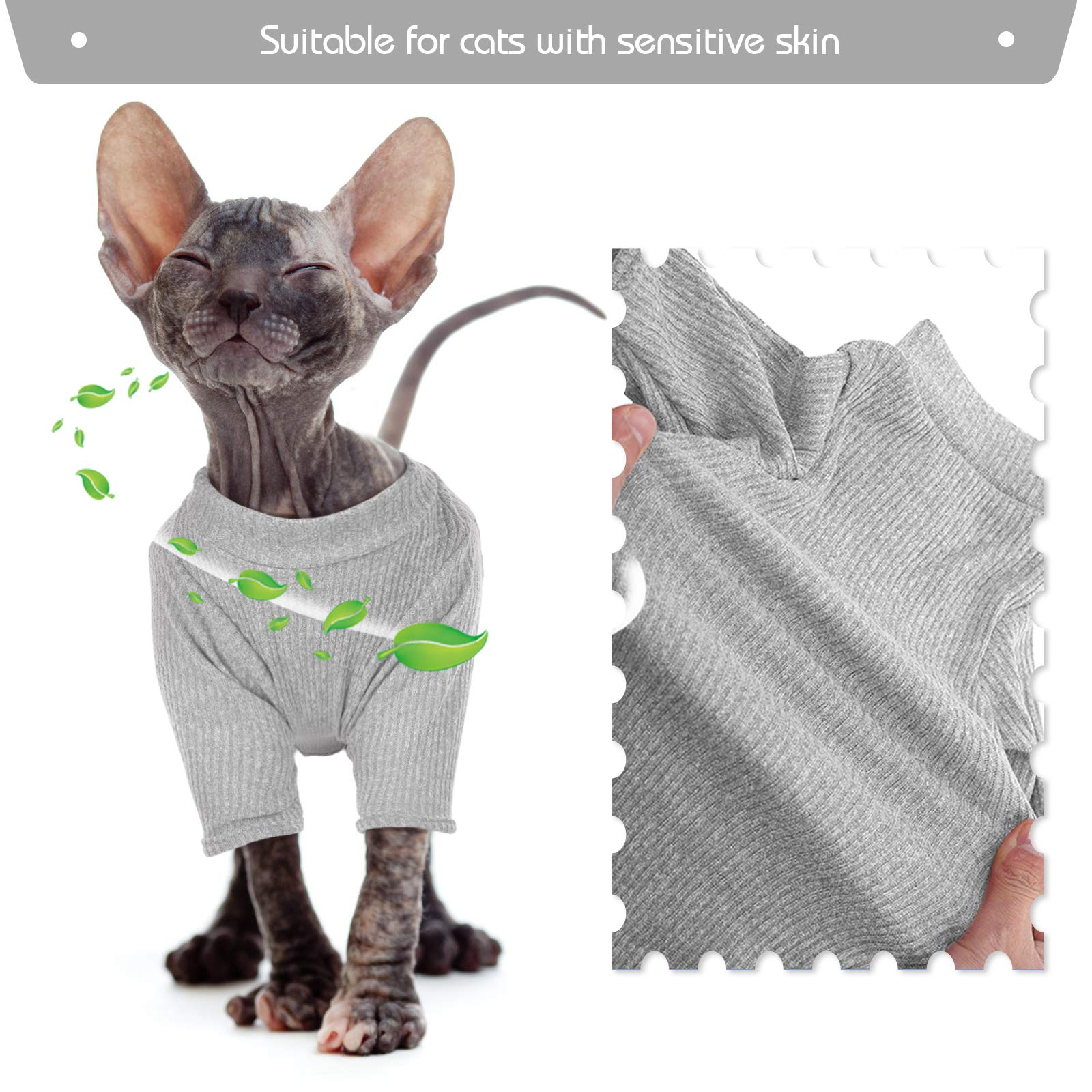 DENTRUN Sphynx Cat Clothes Hairless Cat Outfit Kitten Jumper Breathable Cat Onesie Turtleneck Sweater Adorable Cat Clothing Vest Pajamas Jumpsuit - Image 3